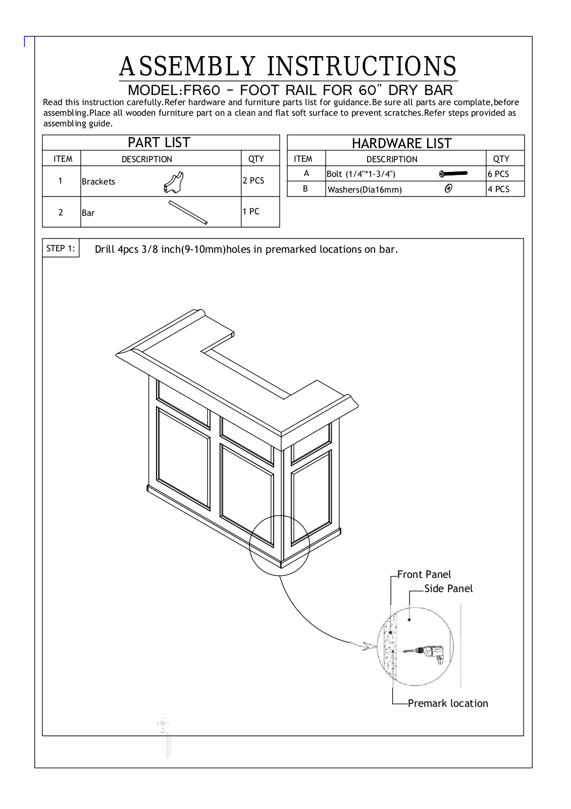 RAM Game Room FR60 Assembly Instructions