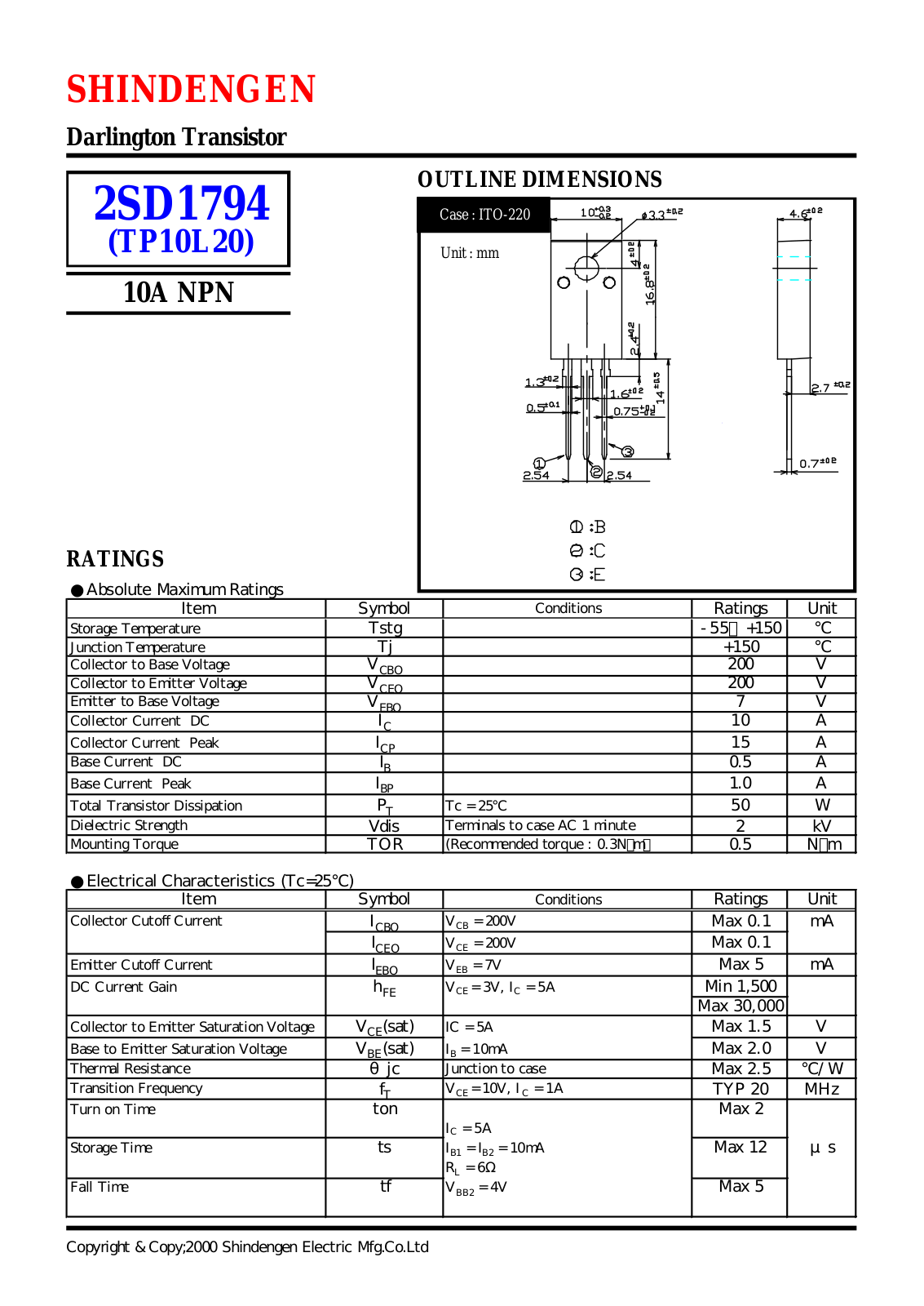 Shindengen 2SD1794 Datasheet