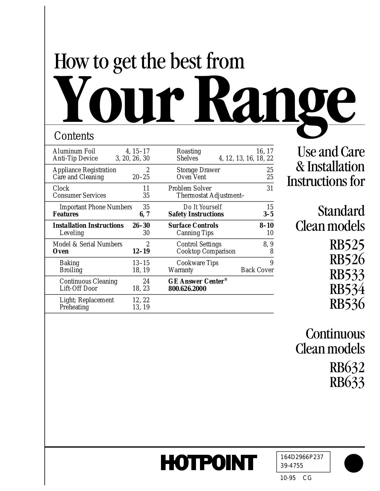 GE RB525, RB526, RB533, RB534, RB536 Use and Care Manual