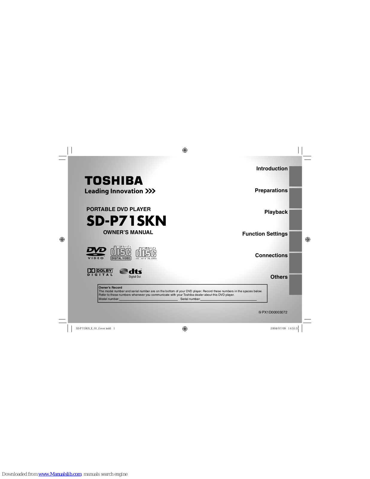 Toshiba SD-P71SKN, SD-P71S - DVD Player - 7 Owner's Manual