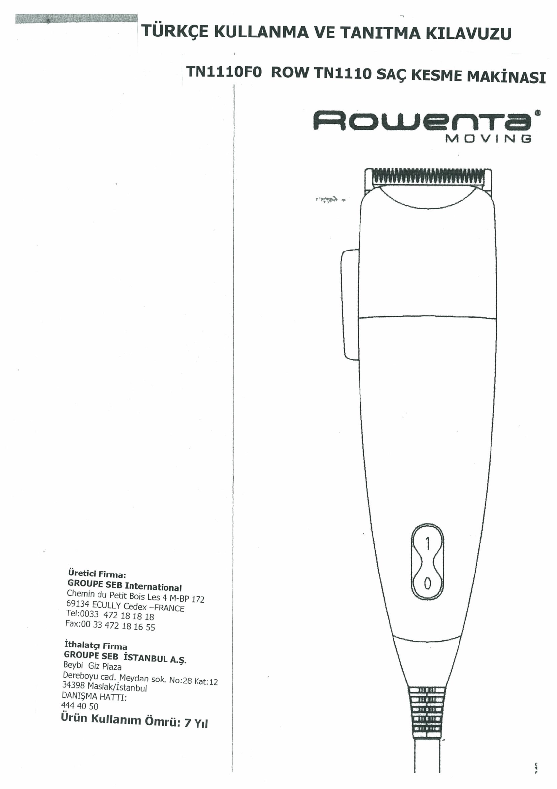 Rowenta TN1110 User manual