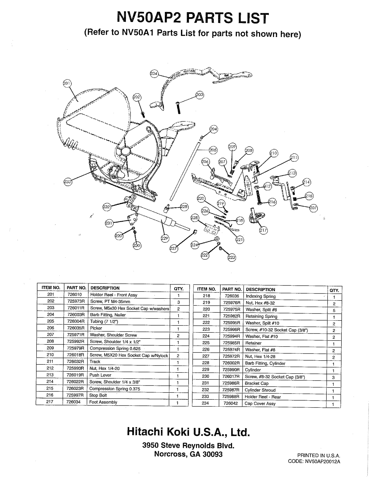 Hitachi NV50AP2 PARTS LIST