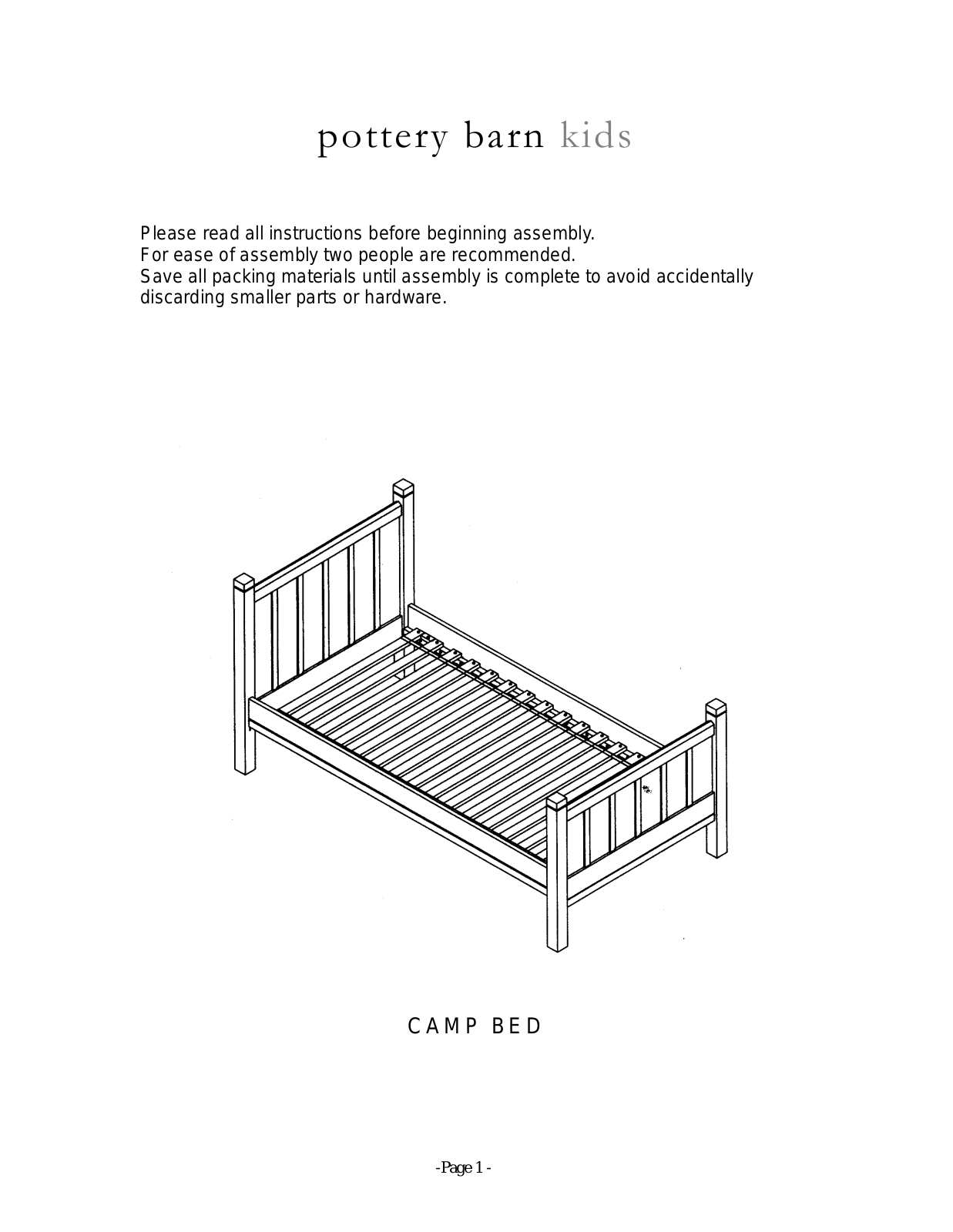 Pottery Barn Camp Twin Bed Assembly Instruction