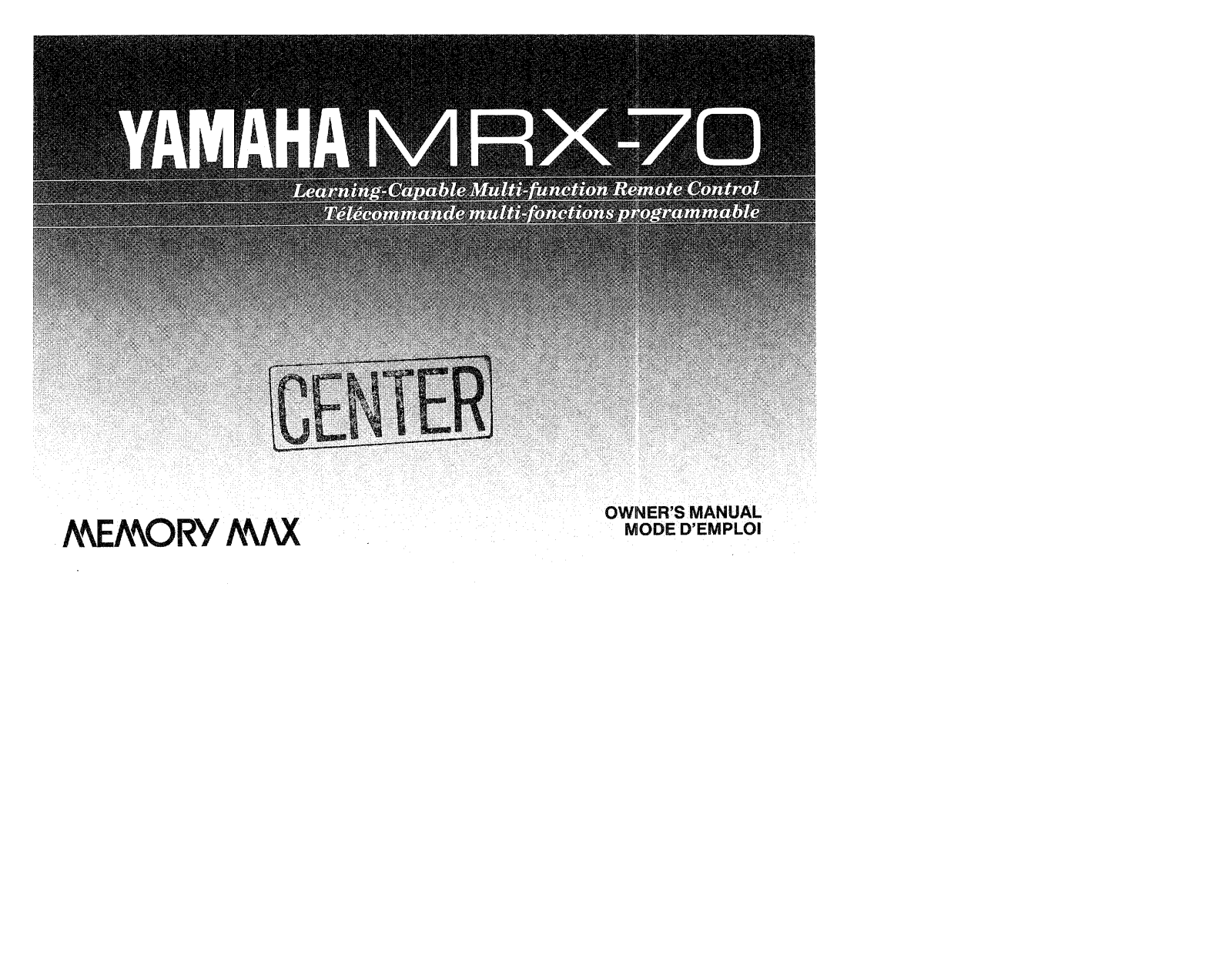 Yamaha MRX-70 Owners Manual