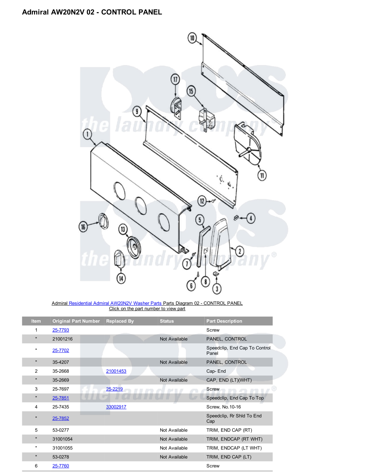 Admiral AW20N2V Parts Diagram