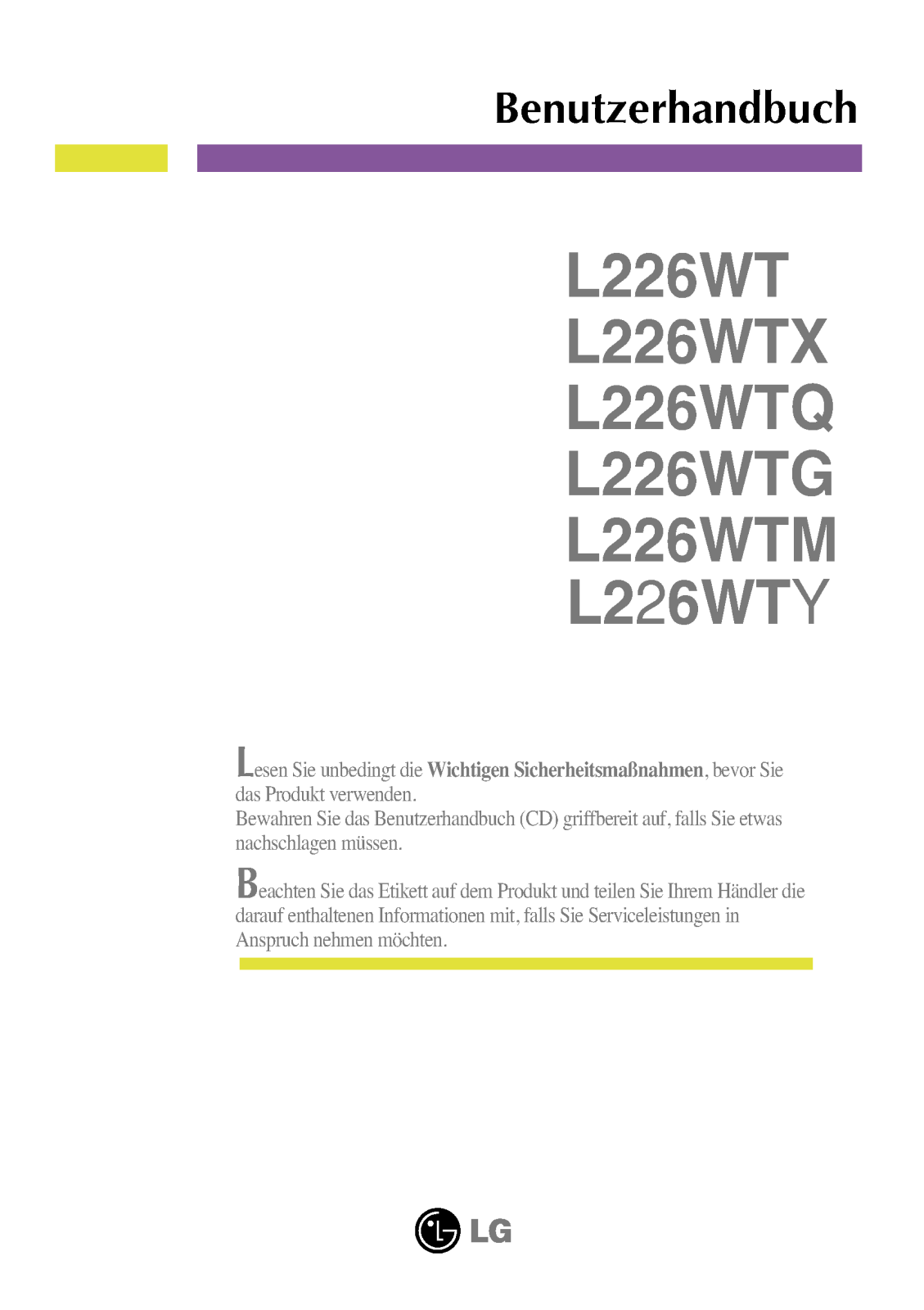 Lg L226WTQ, L226WT, L226WTX, L226WTG, L226WTM User Manual