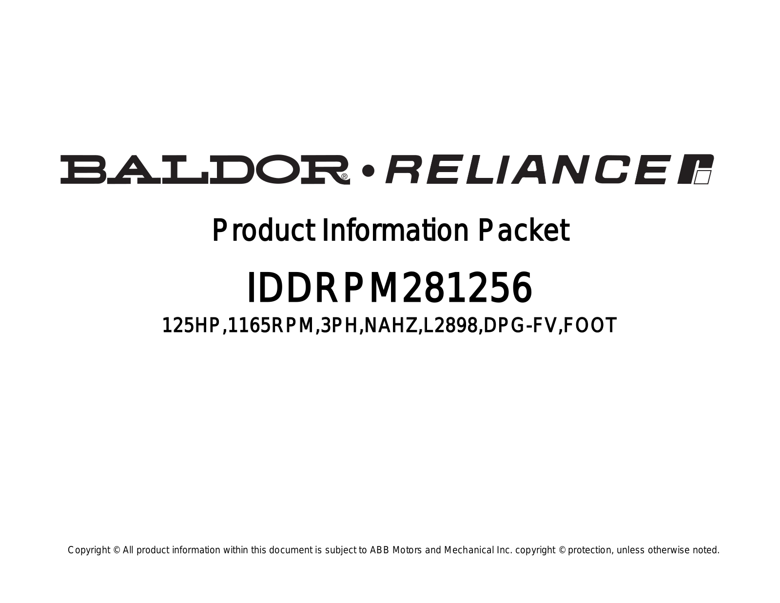 Baldor IDDRPM281256 Product Information Sheet