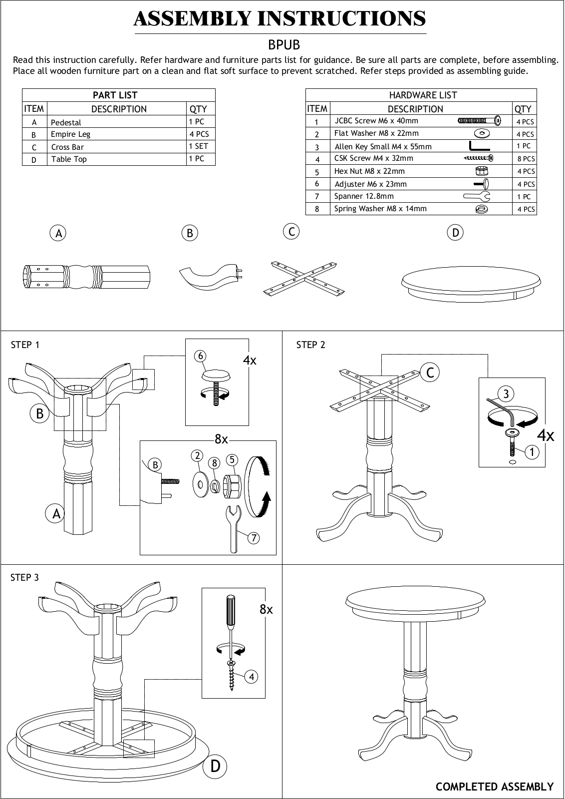 RAM Game Room BPUB Assembly Instructions