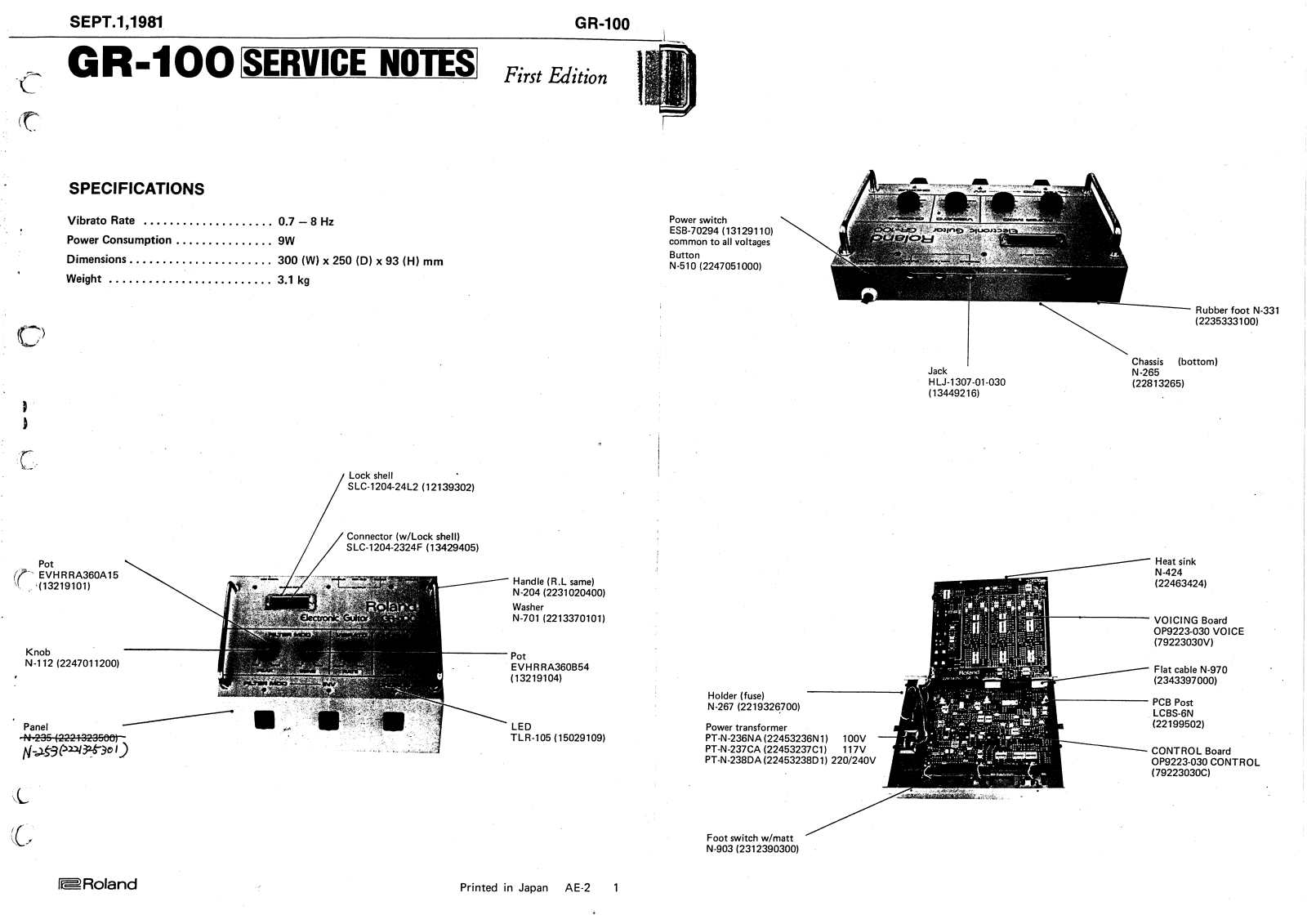 Roland GR-100 Service Notes