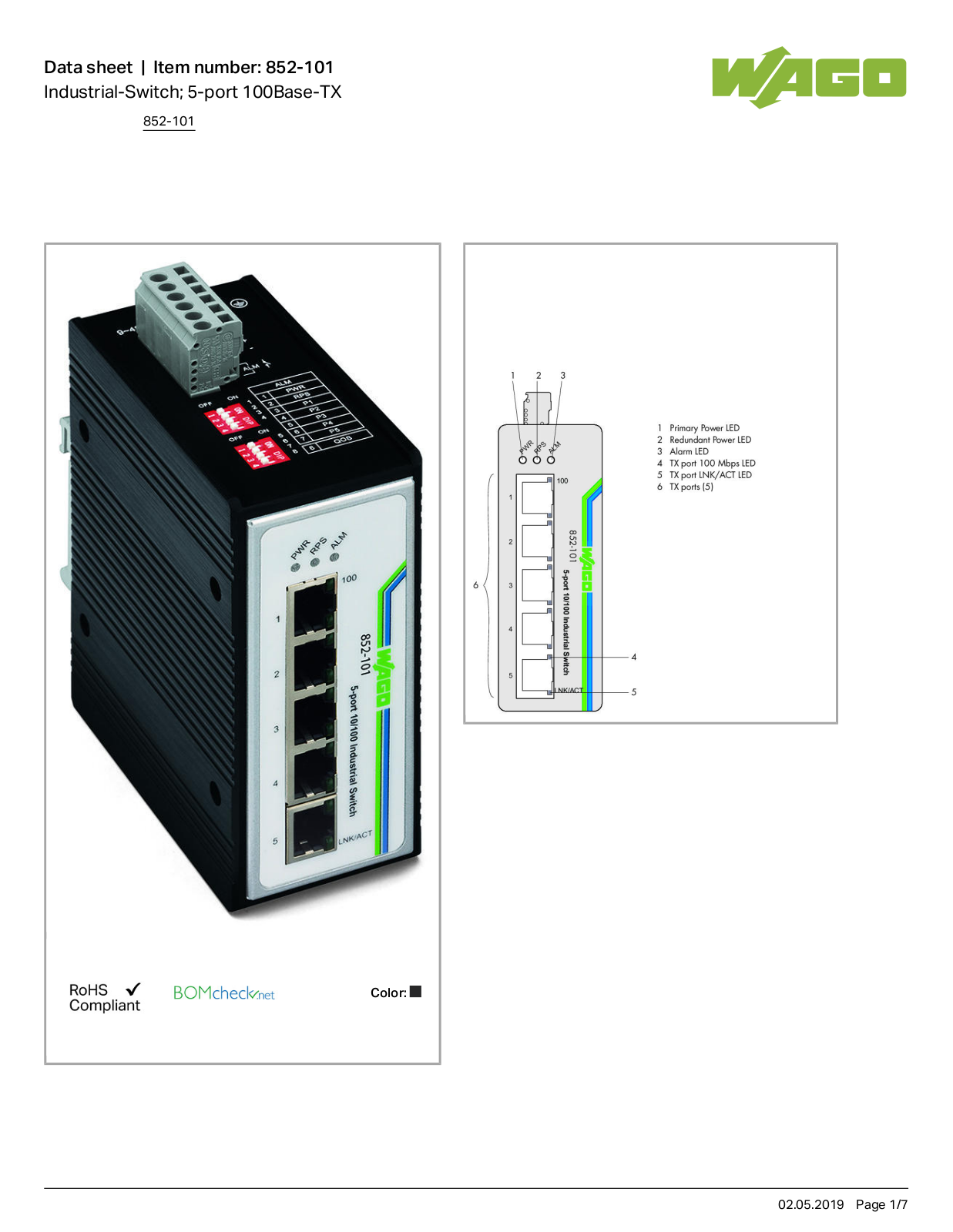 Wago 852-101 Data Sheet