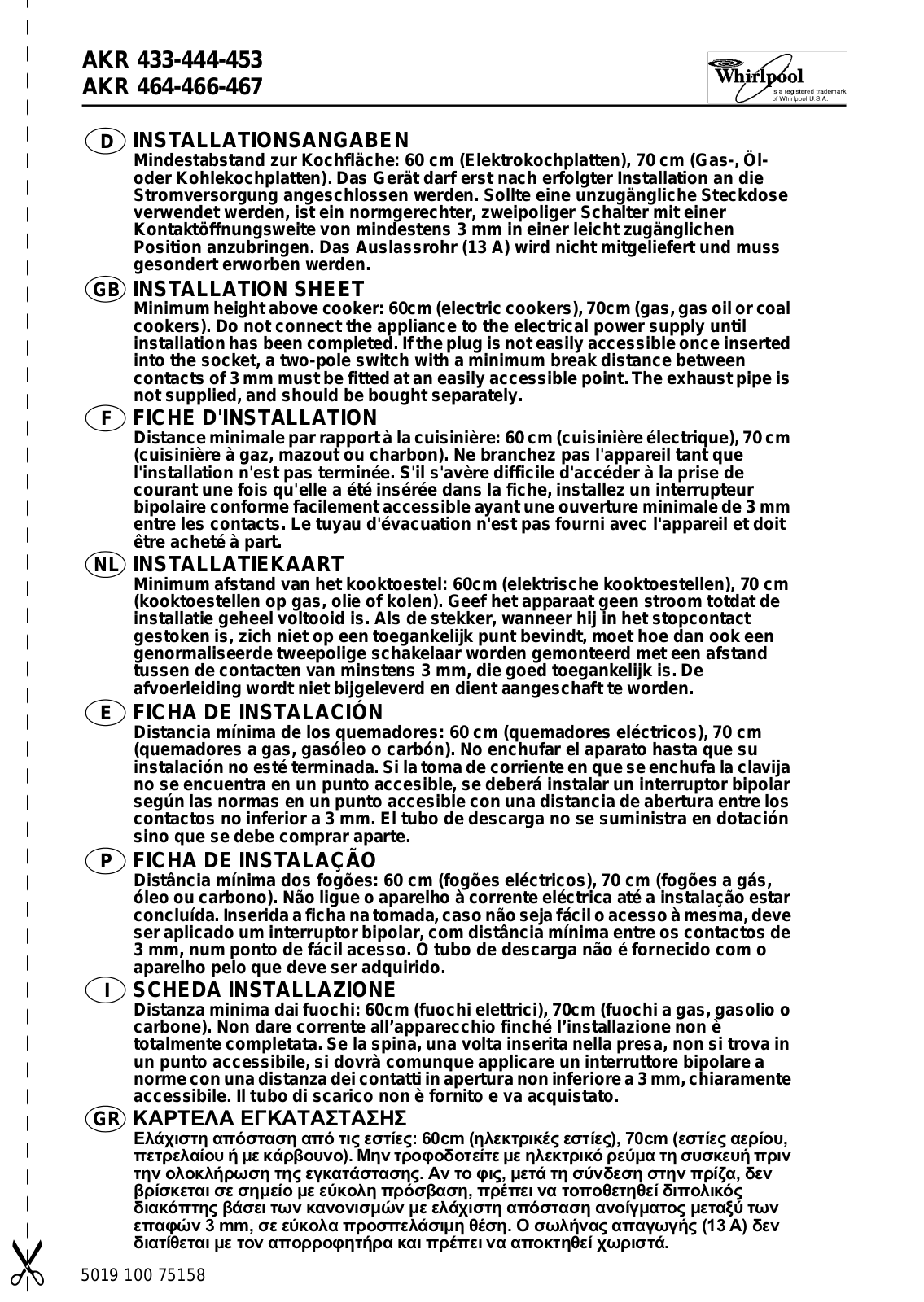 Whirlpool AKR 453 WH, AKR 464 IX, AKR 467 IX INSTRUCTION FOR USE