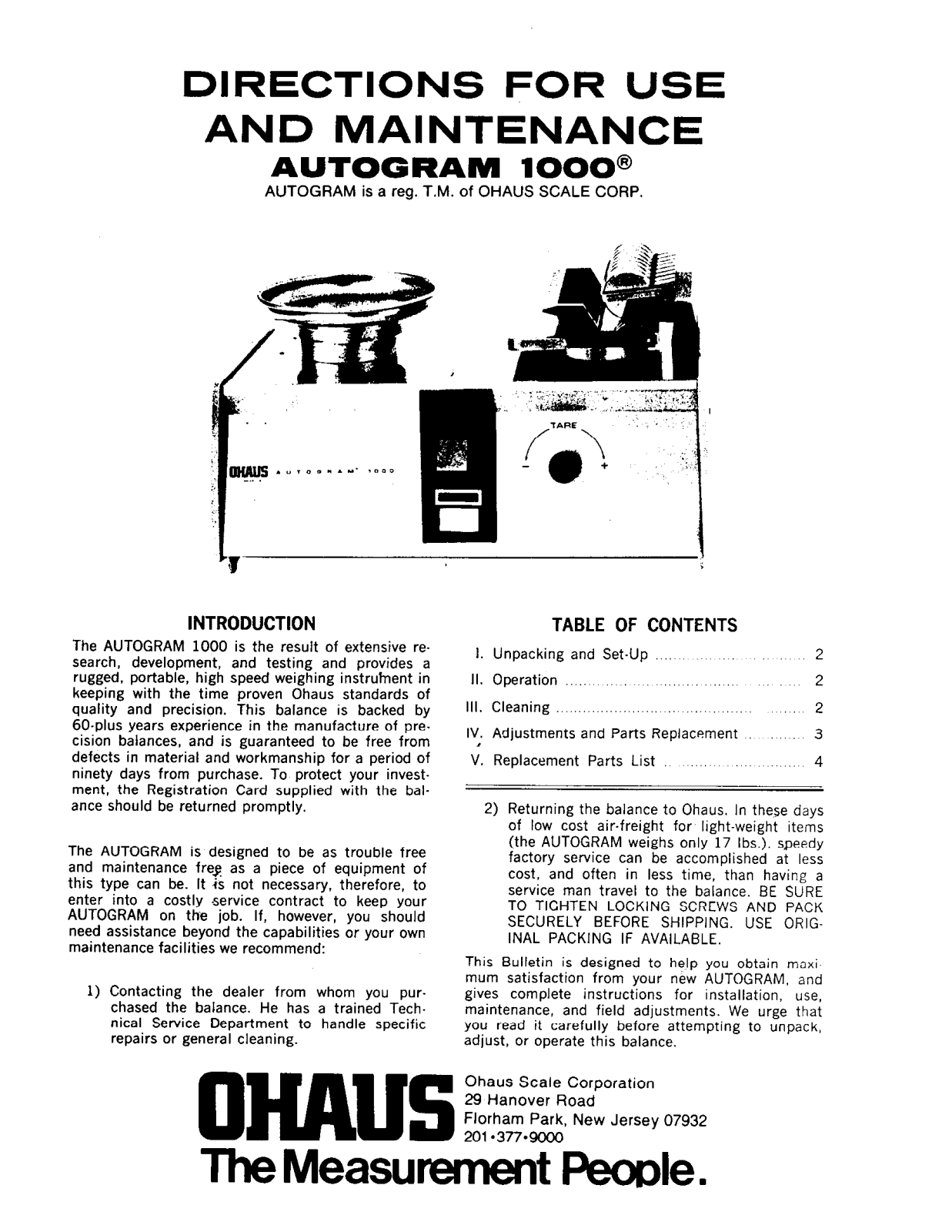 Ohaus Autogram 1000 User Manual