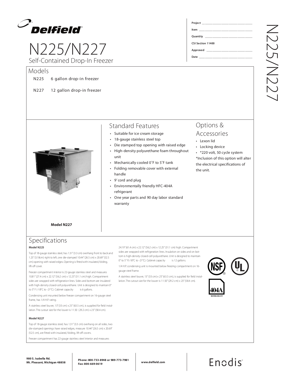 Delfield N225, N227 User Manual