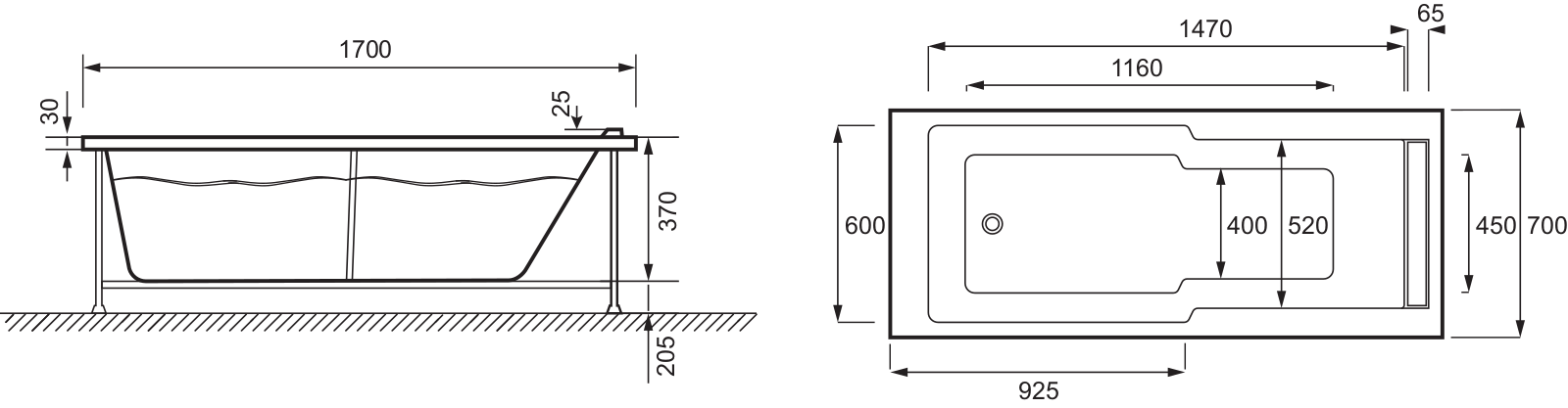 Jacob Delafon STRUKTURA E6D306RU-00 Dimensions