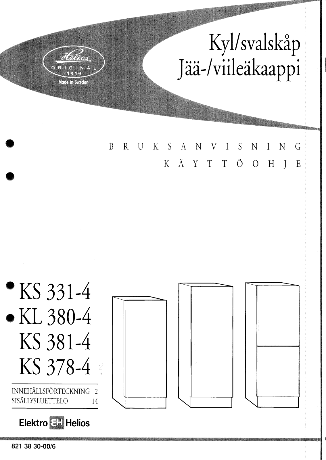 Elektro helios KS378-T, KS331-4, KS381-4, KS380-4 User Manual