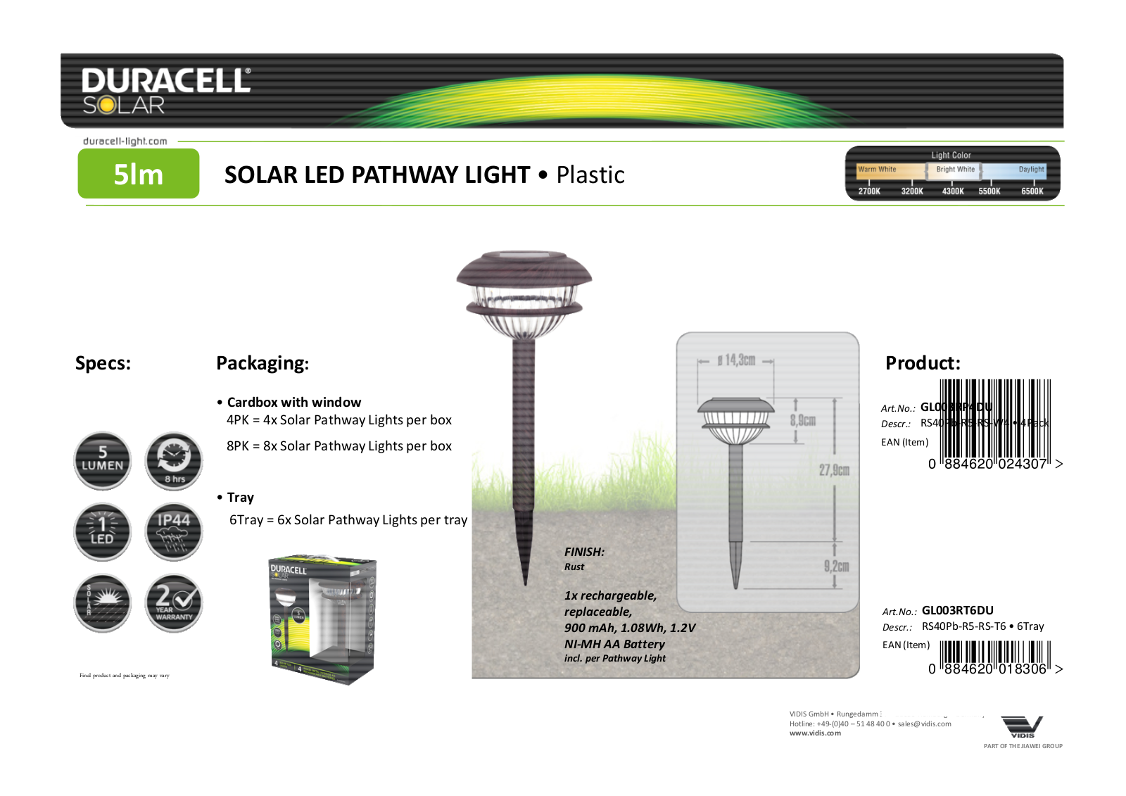 Duracell GL003RP4DU Technical data