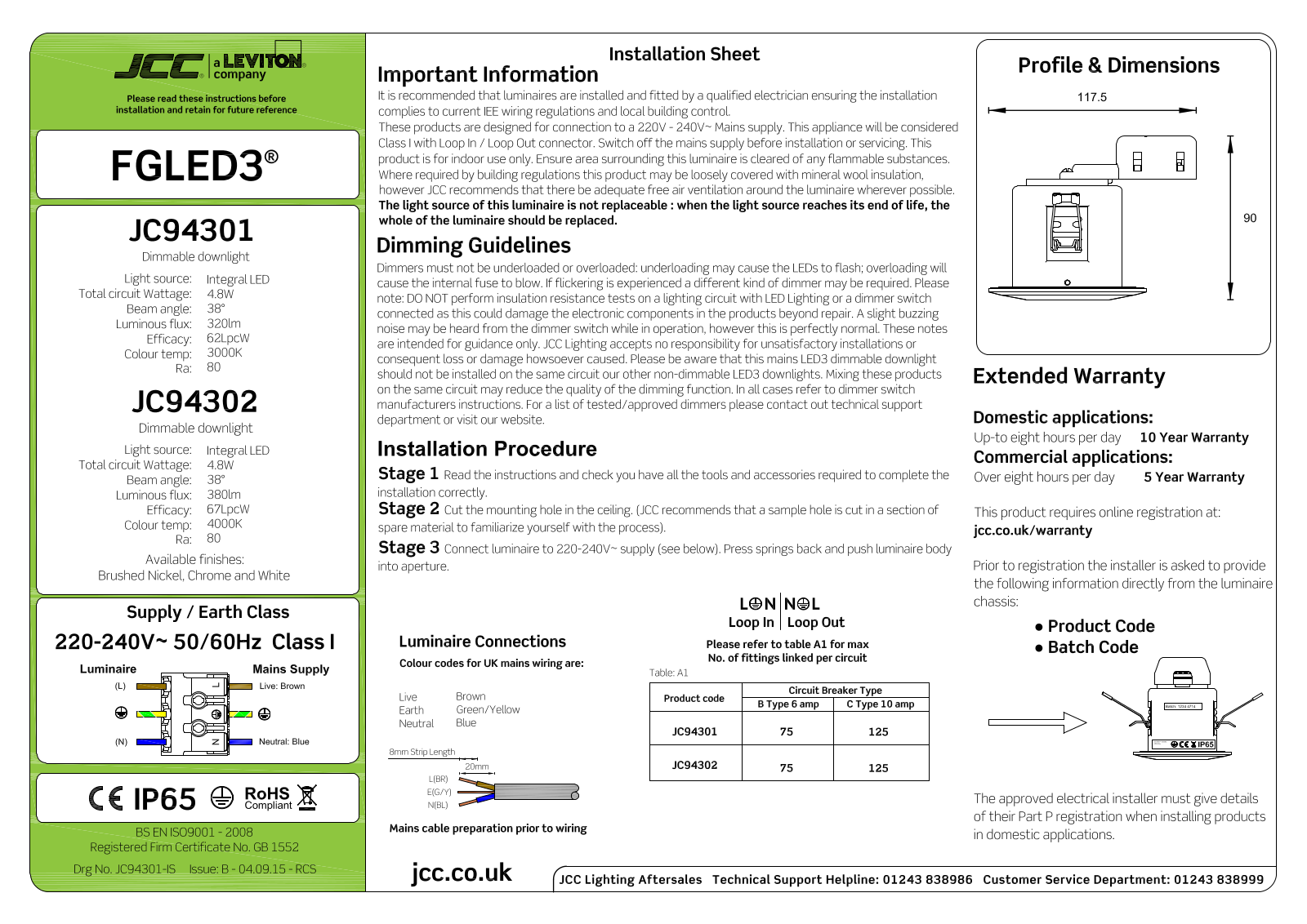 JCC JC94301, JC94302 Installation Instructions - ManualMachine.com