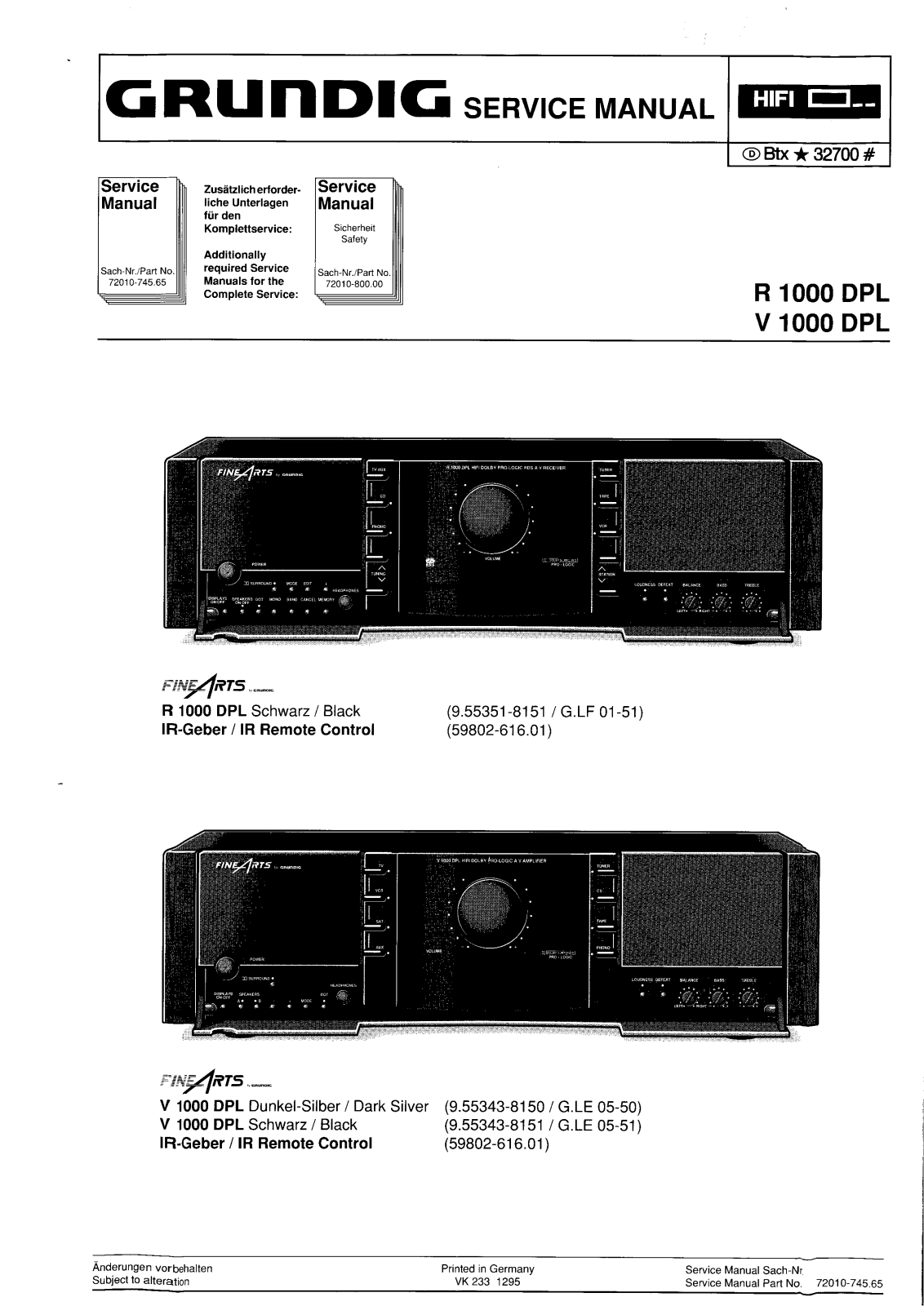 Grundig R-1000-DPL, V-1000-DPL Service manual