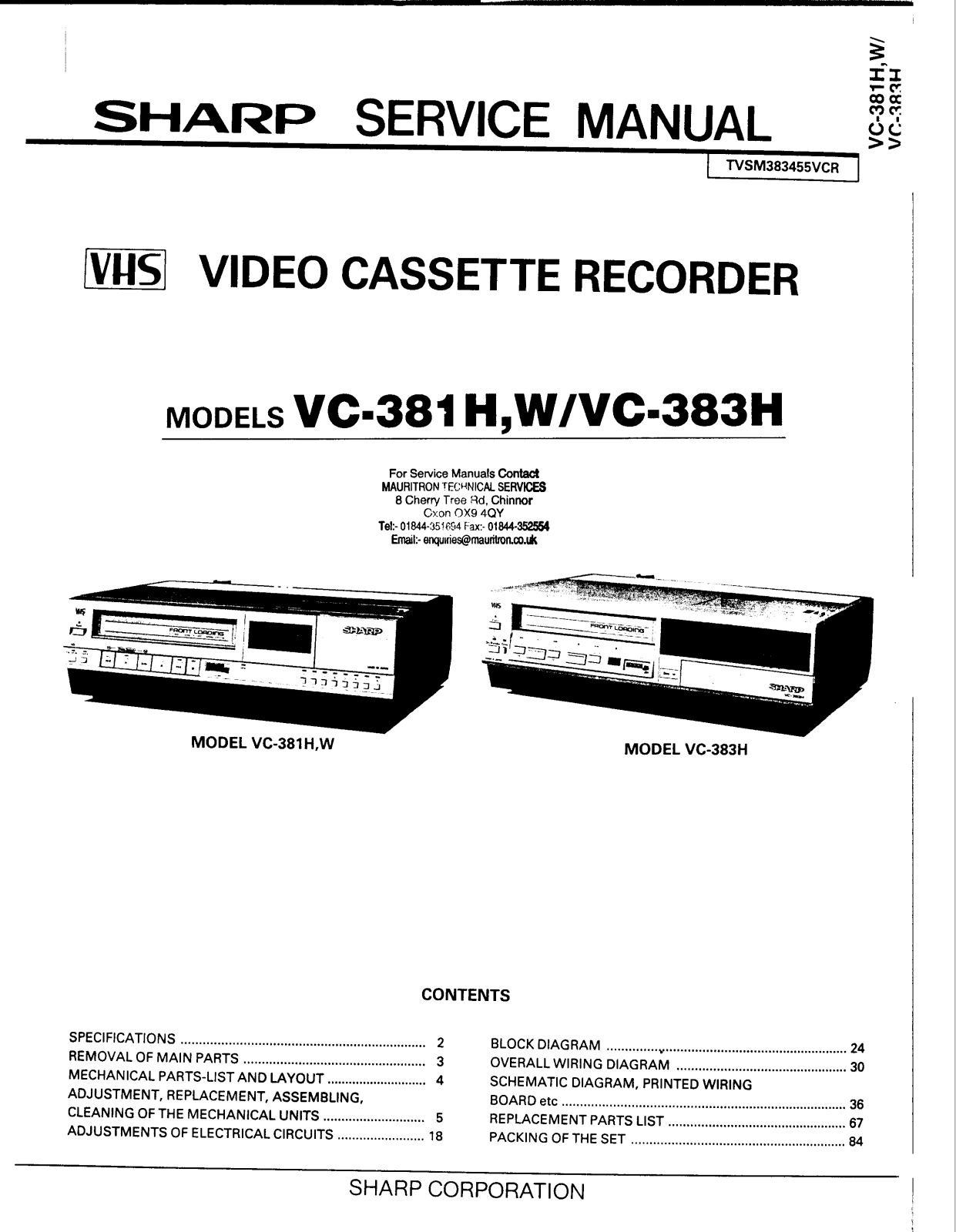 SHARP VC-381, VC-383 Service Manual