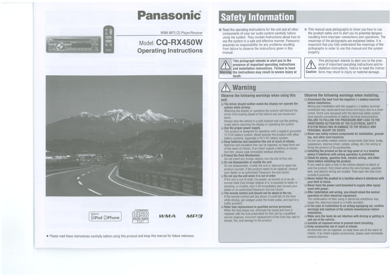 Panasonic CQ-RX450W User Manual