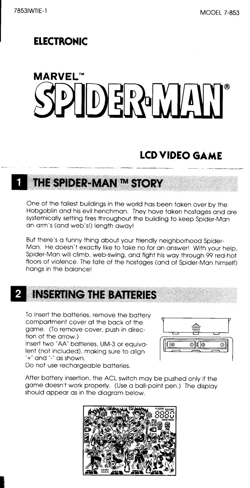 HASBRO Spider-Man Electronic LCD Video Game User Manual