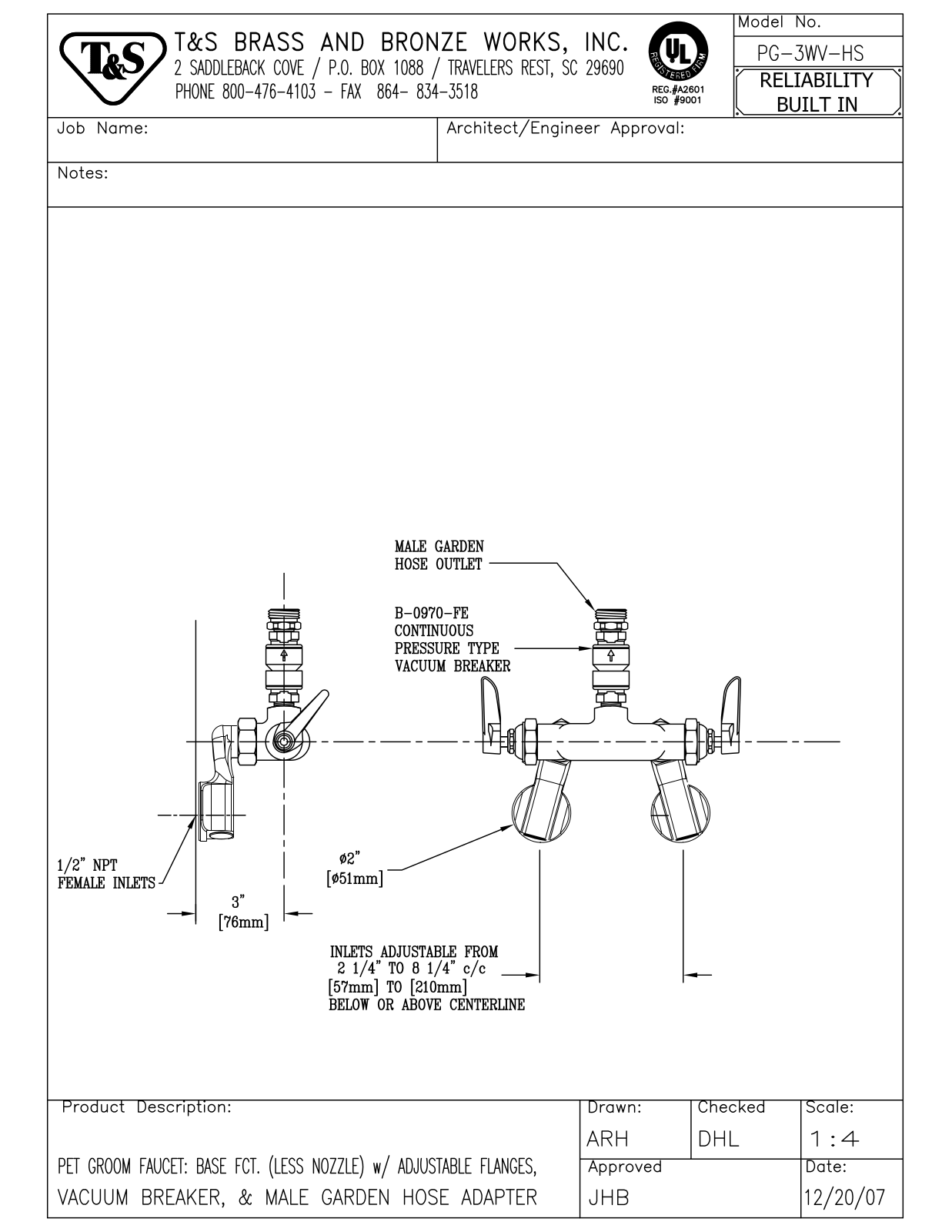 T&S Brass PG-3WV-HS User Manual