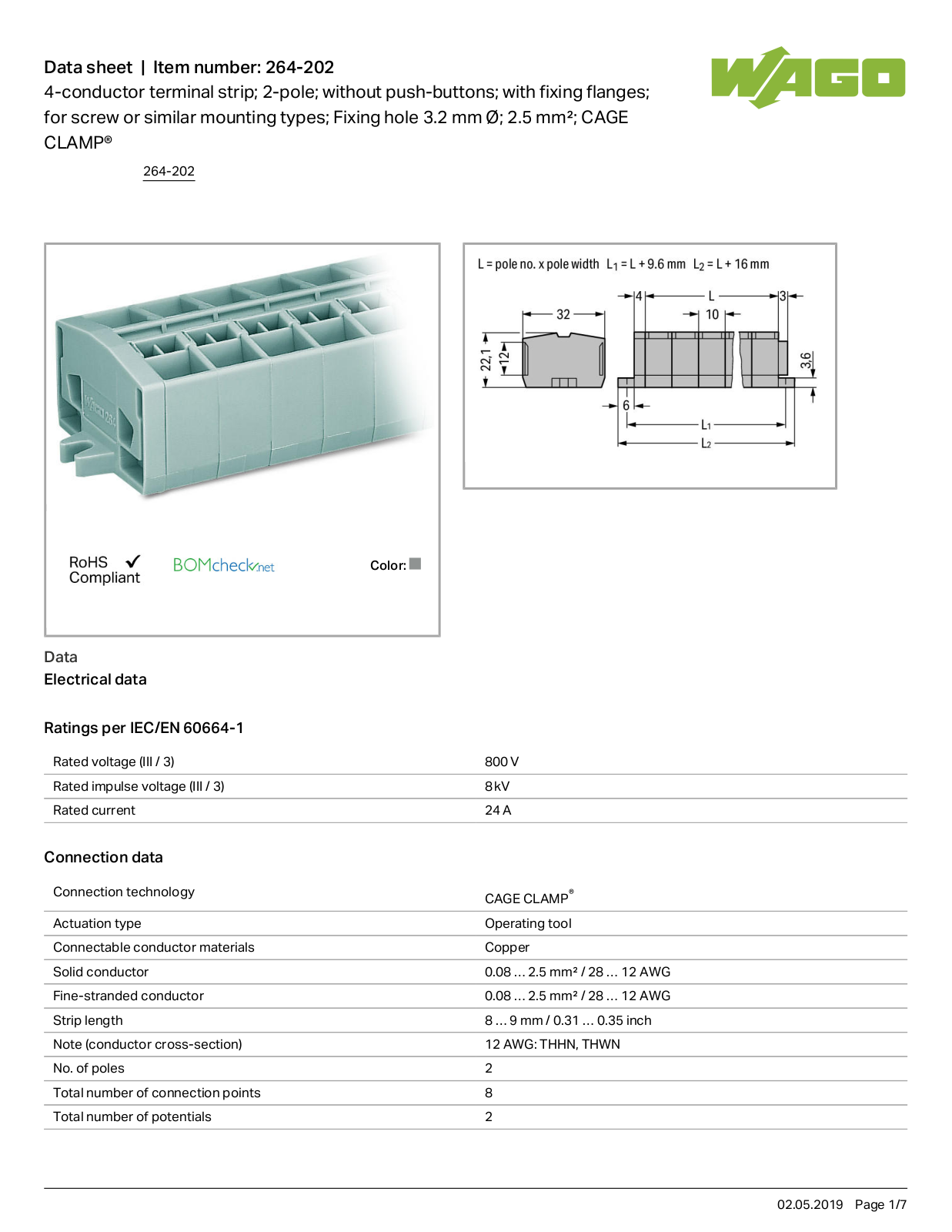 Wago 264-202 Data Sheet