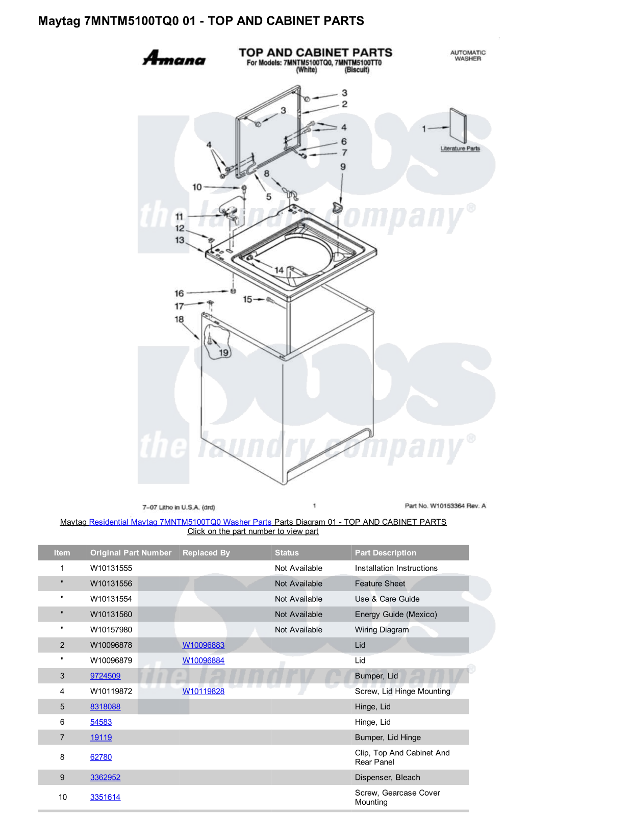 Maytag 7MNTM5100TQ0 Parts Diagram