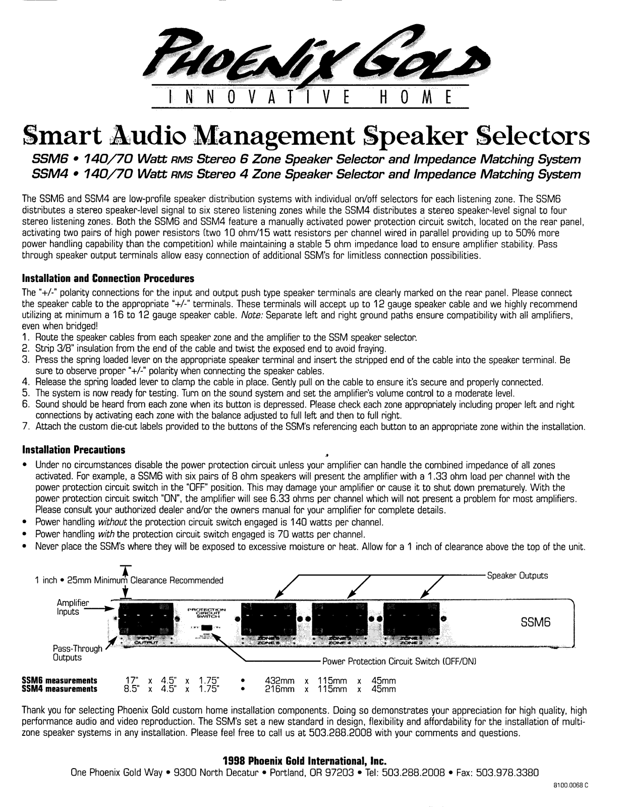 Phoenix Gold SSM4, SSM6 User Manual