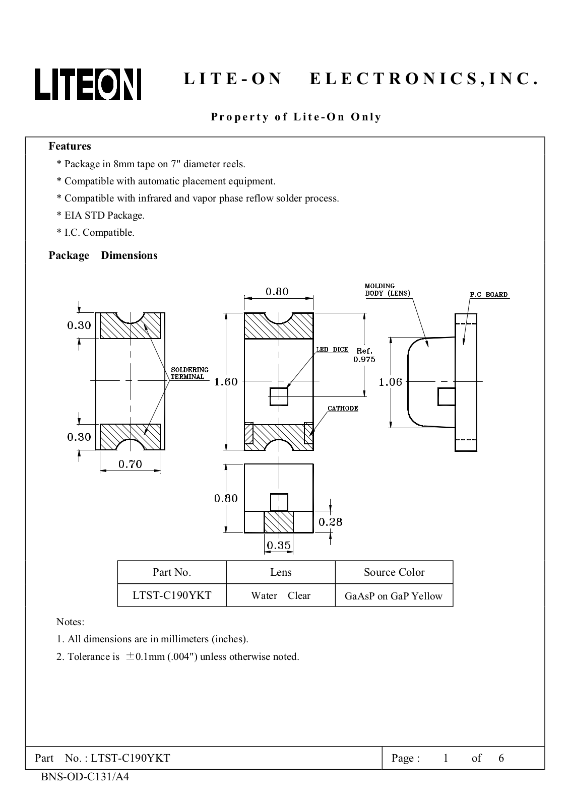 Datasheet LTST-C190YKT Specification - ManualMachine.com