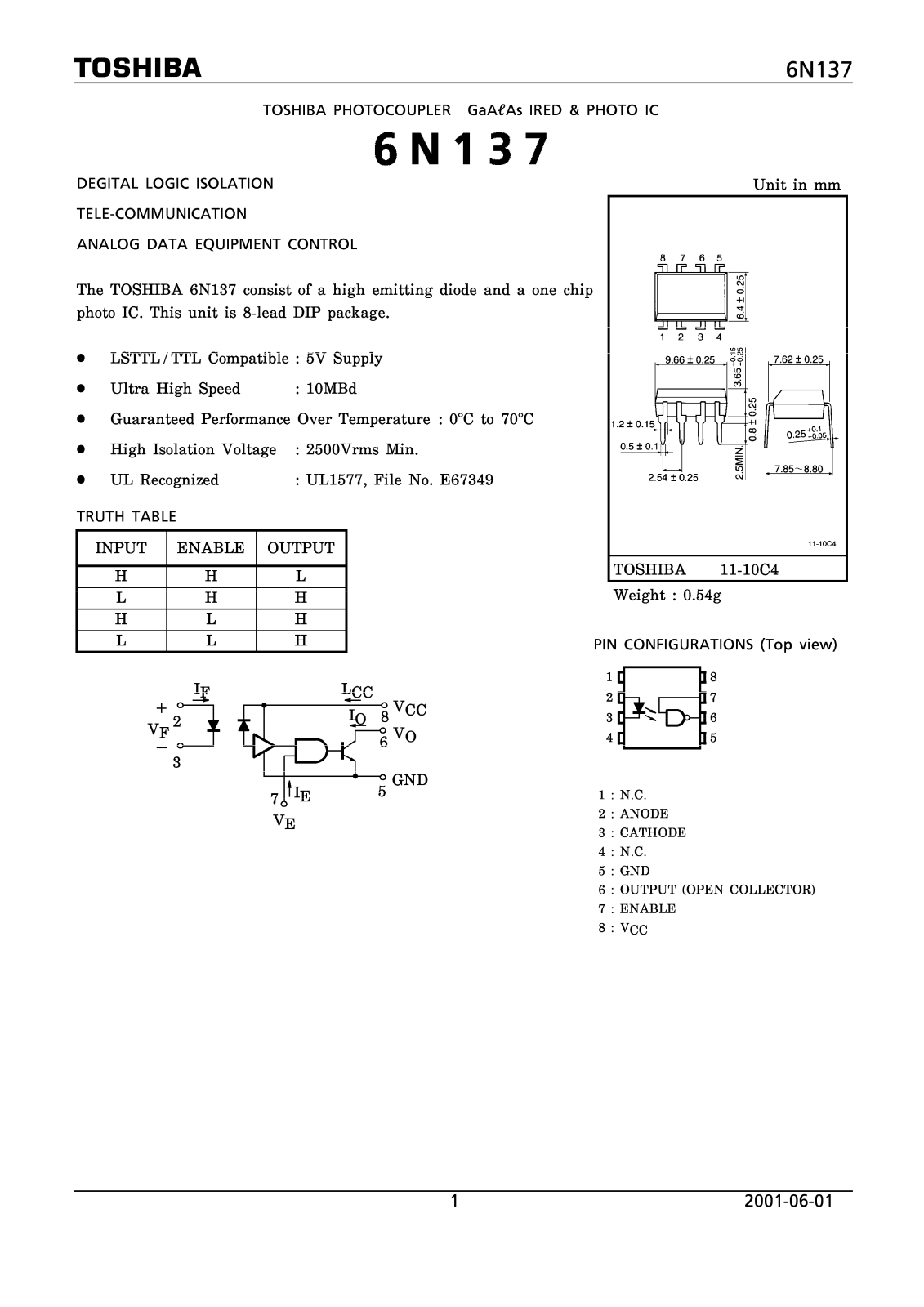 Toshiba 6N137 Datasheet