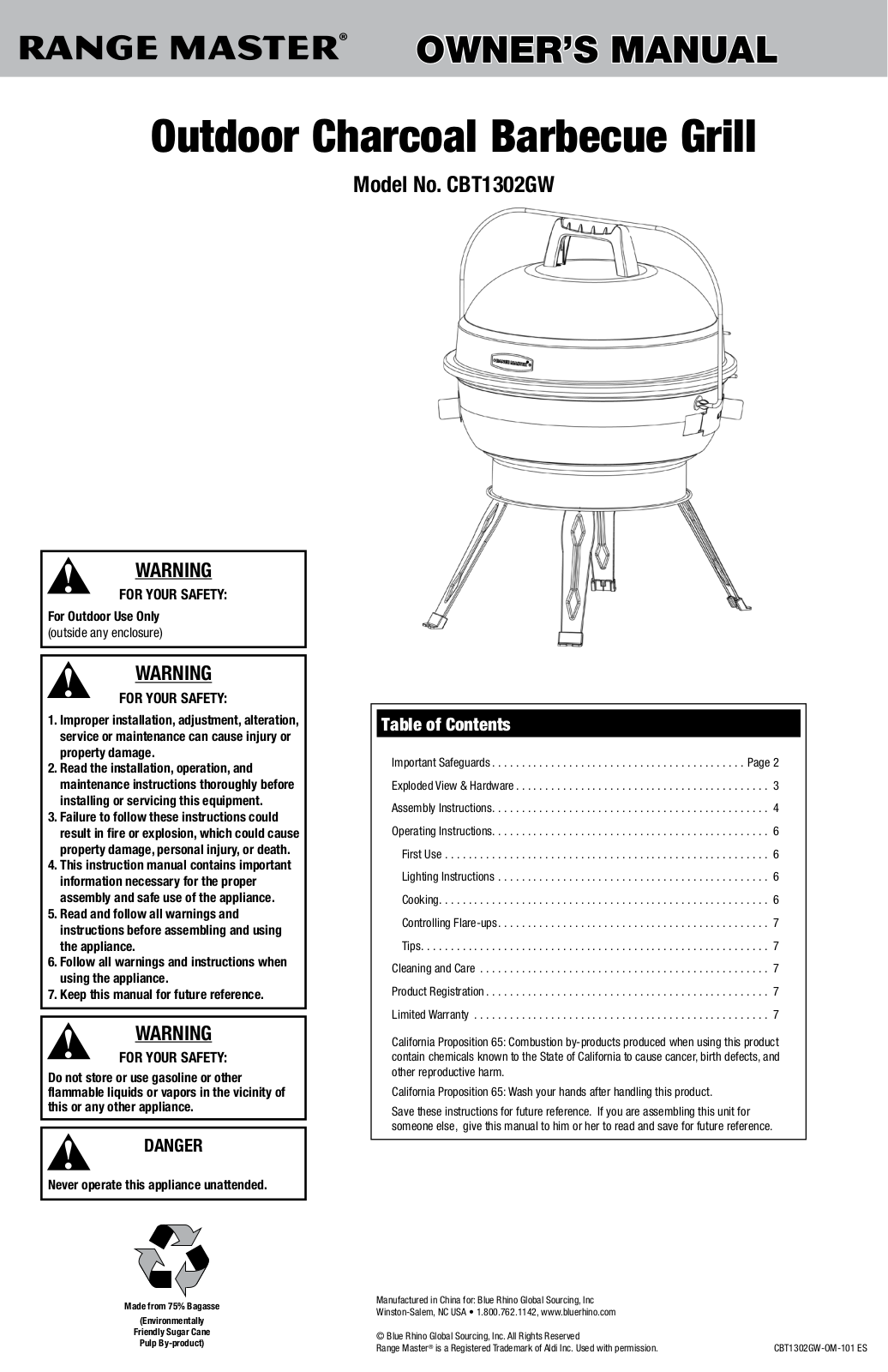 Range Master CBT1302GW Owner's Manual