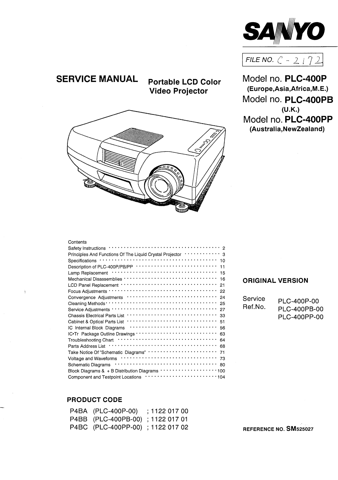 Sanyo PLC-400PP, PLC-400PB, PLC-400P Service Manual