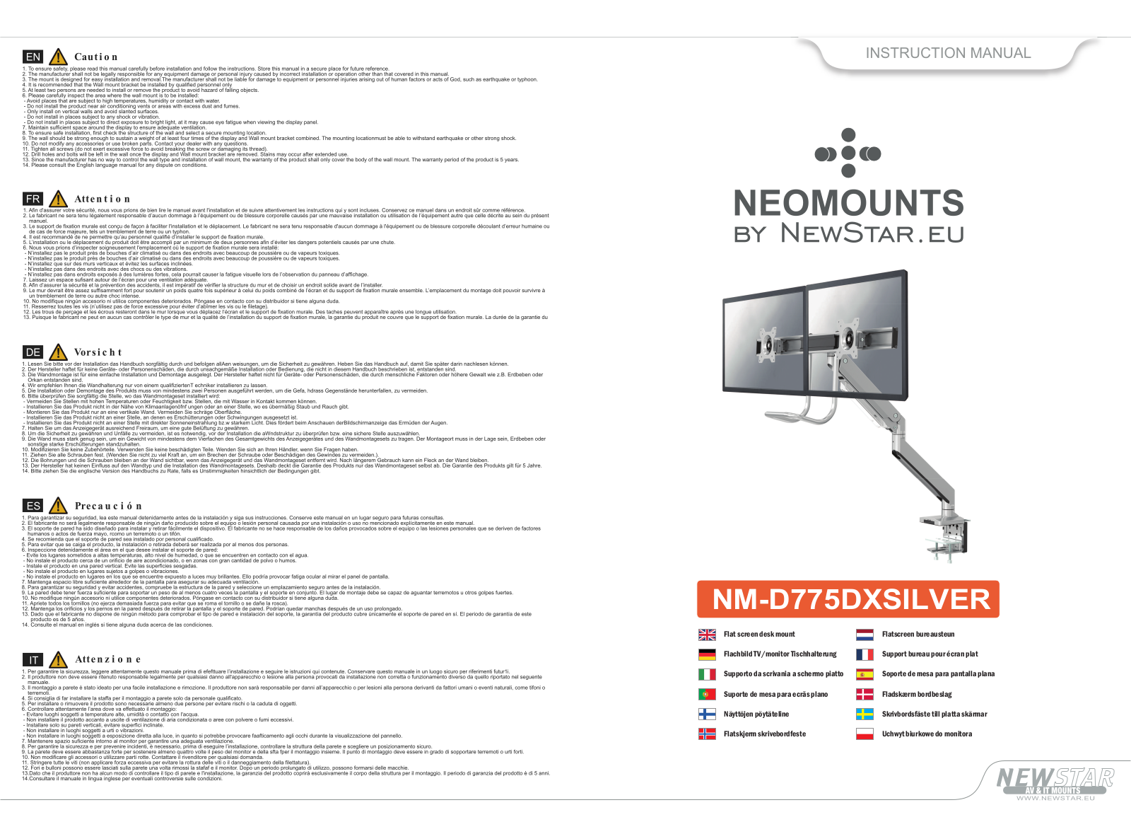 Neomounts NM-D775DXSILVER User guide - ManualMachine.com