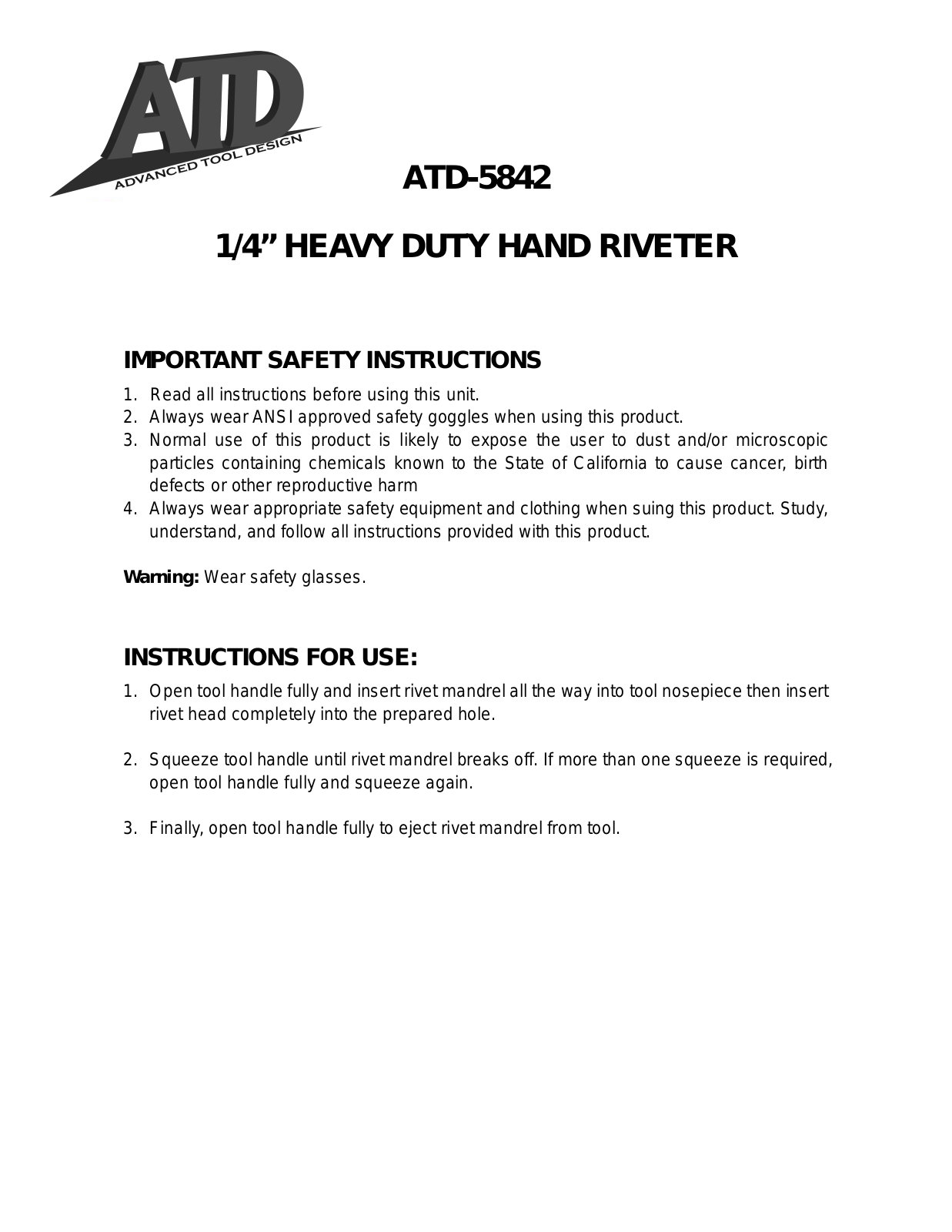 ATD Tools ATD-5842 user manual - ManualMachine.com