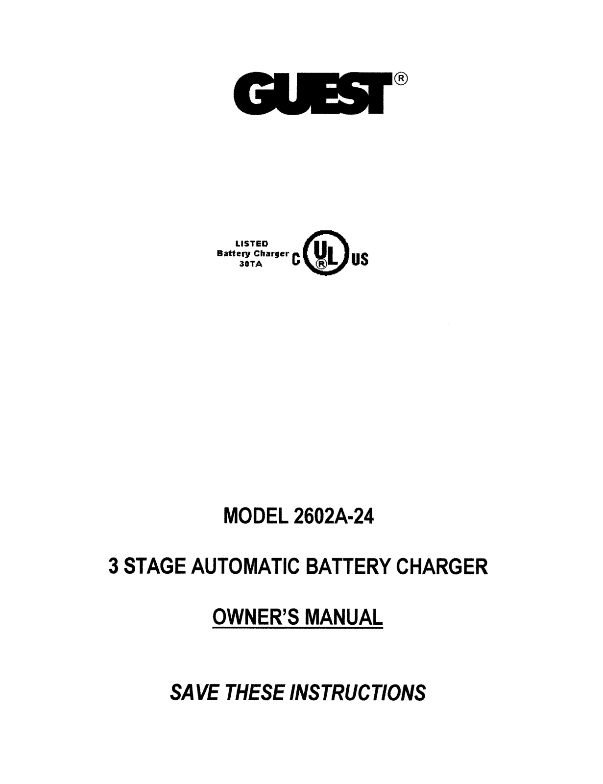 Guest Industrial 2602A-24 Owners Manual