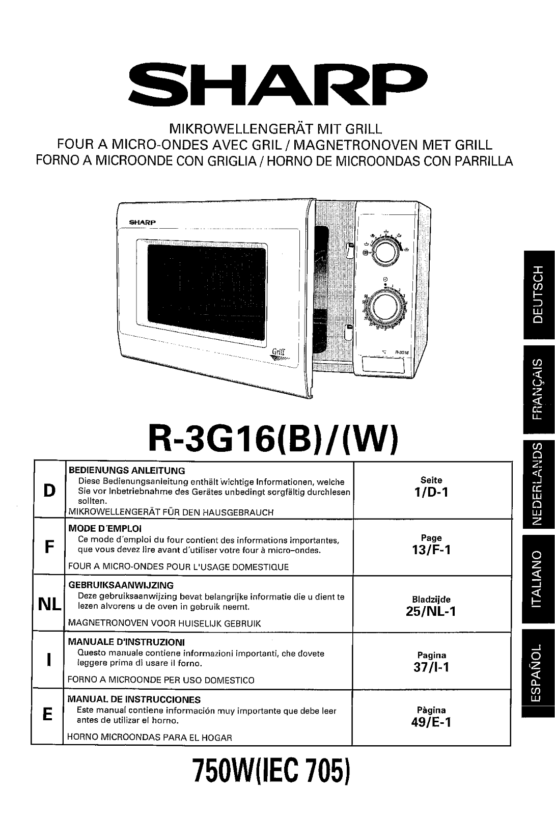 Sharp R-3G16, R3G16B User Manual