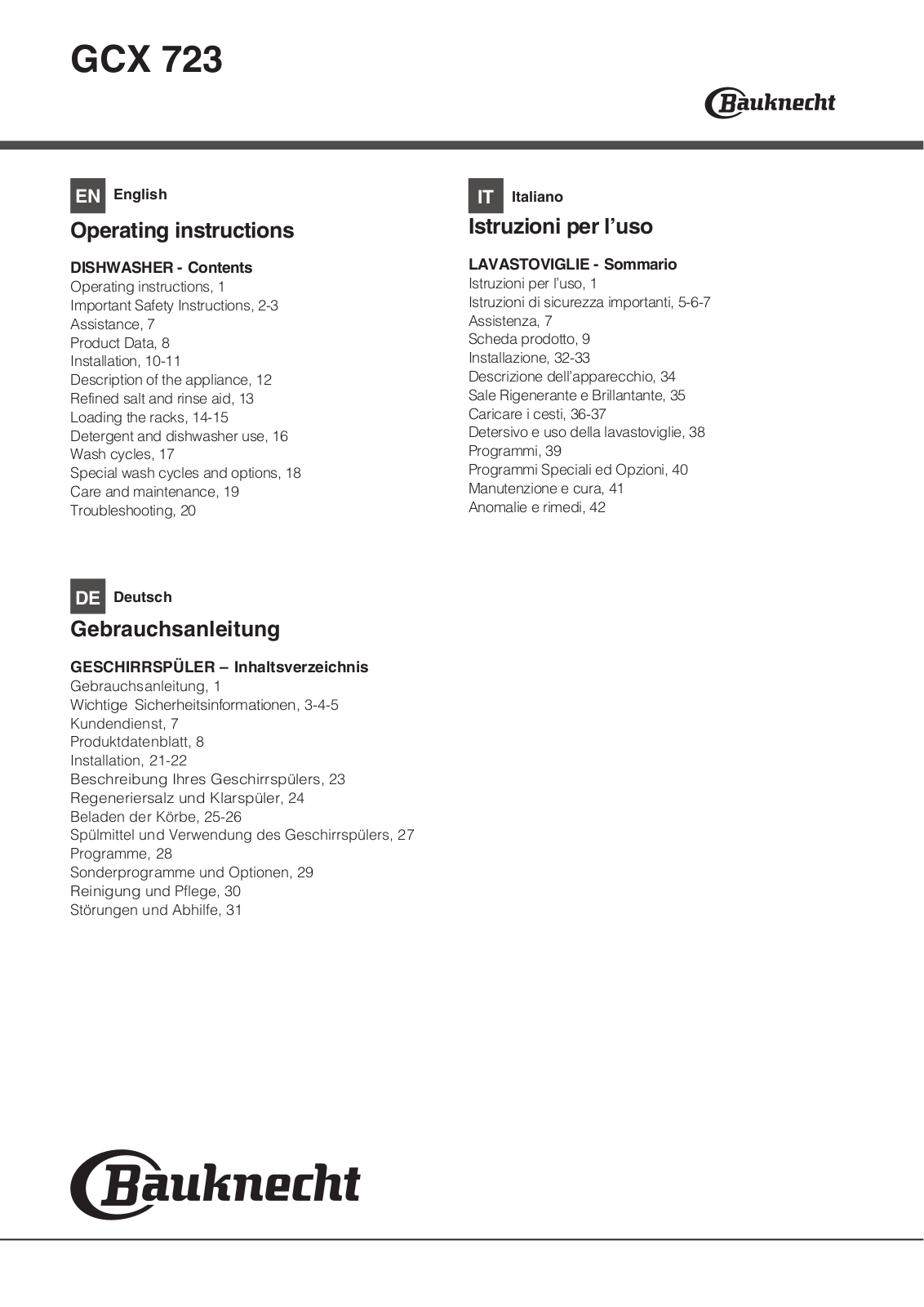 BAUKNECHT GCX 723 User Manual