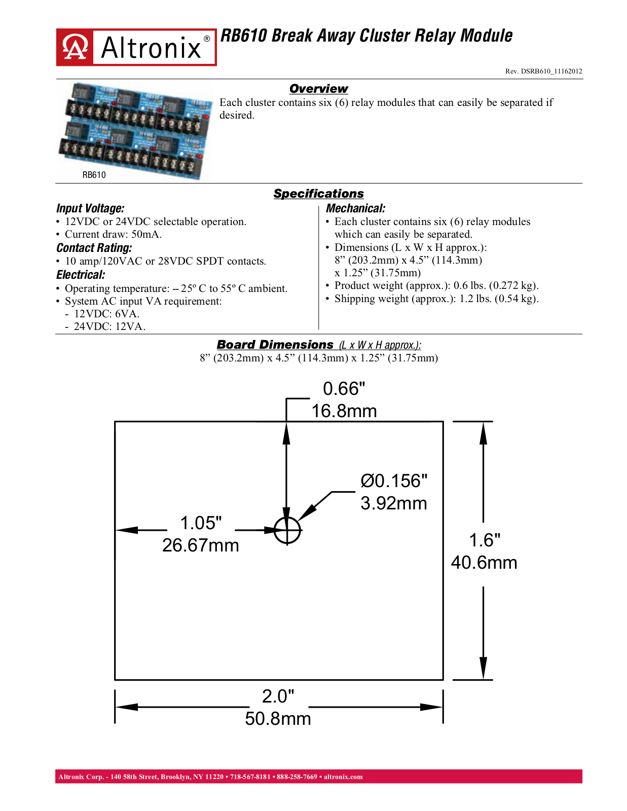 Altronix RB610 Data Sheet