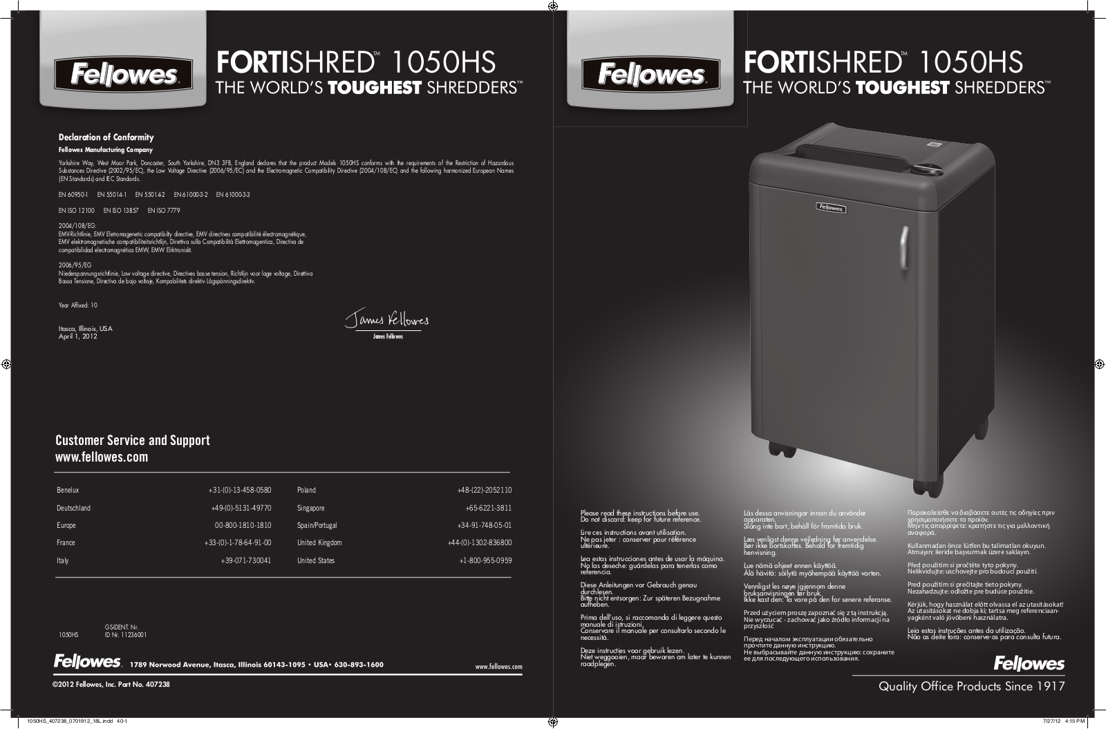 Fellowes Fortishred 1050HS User Manual