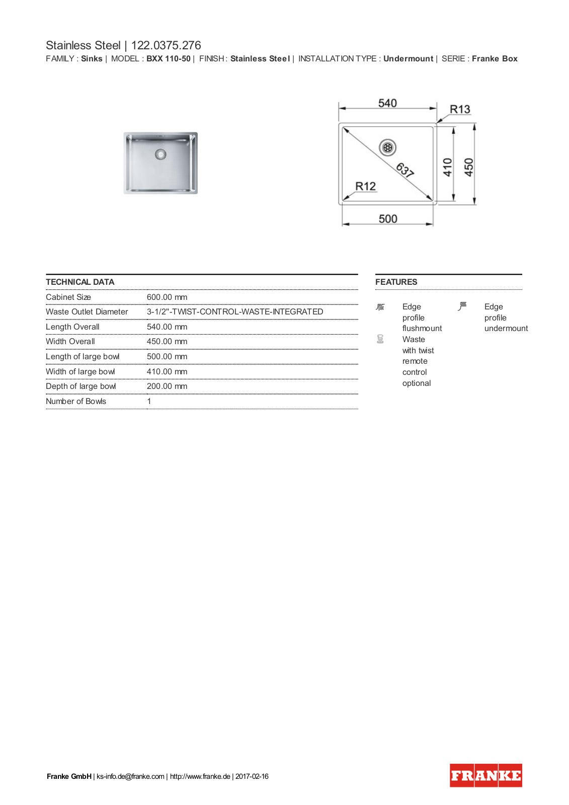 Franke 122.0375.276 Service Manual