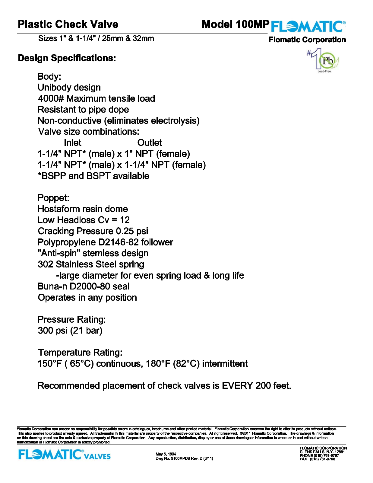 Flomatic 100MP Parts List