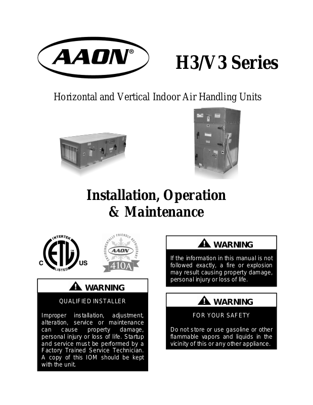 Aaon H3-A Installation Manual