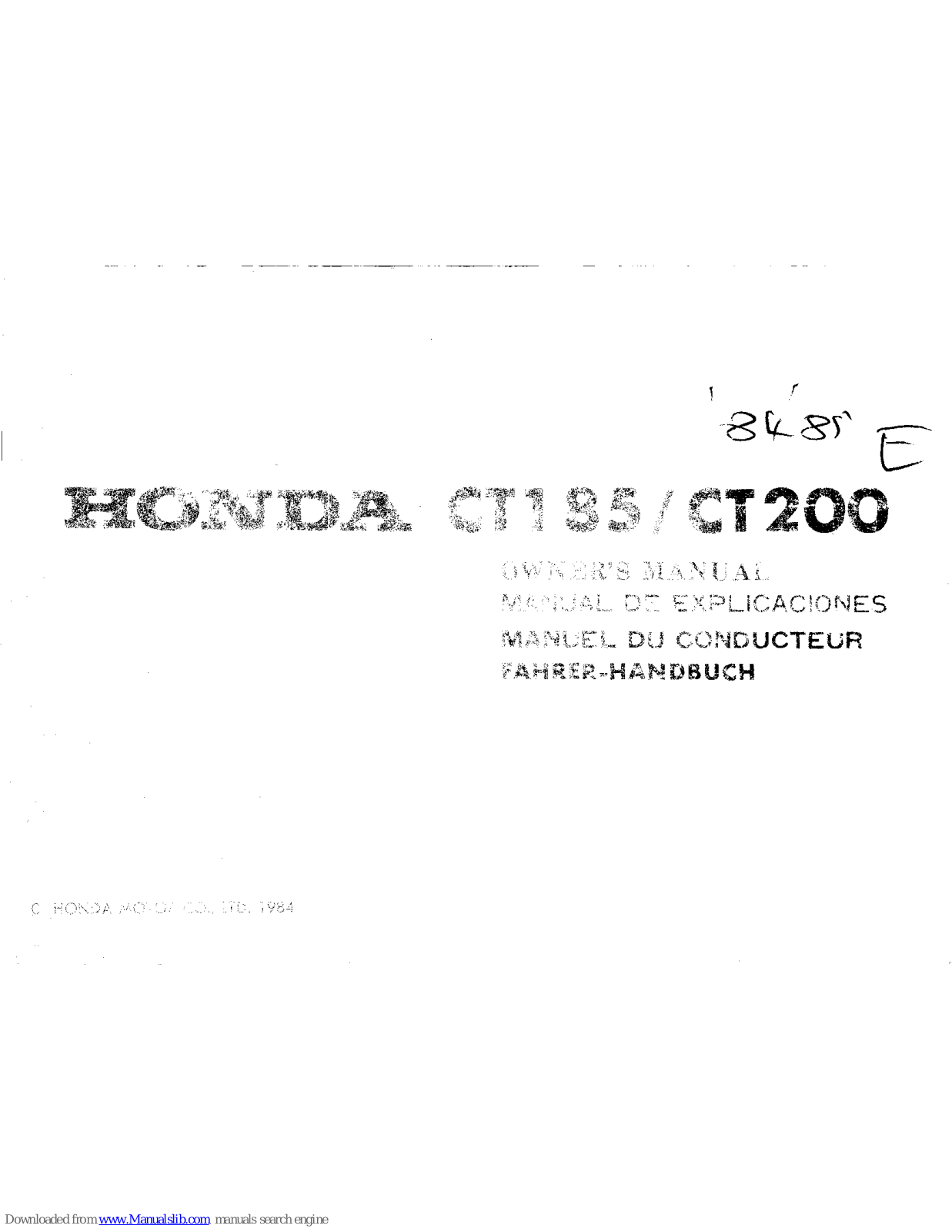 Honda CT200 (1984), CT185 (1985), CT200 (1985) Owner's Manual