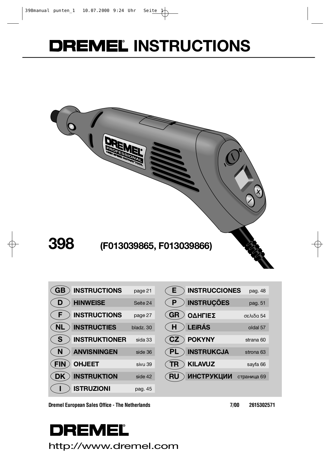 Dremel F013039866, F013039865 User Manual