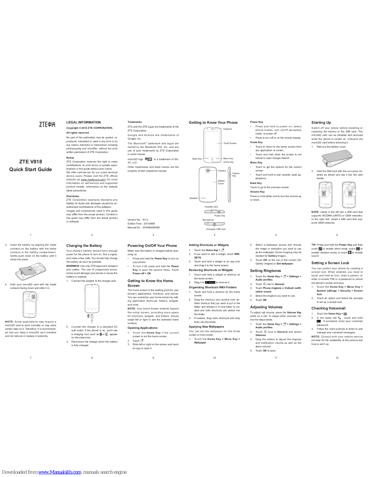 Zte V818 Quick Start Manual