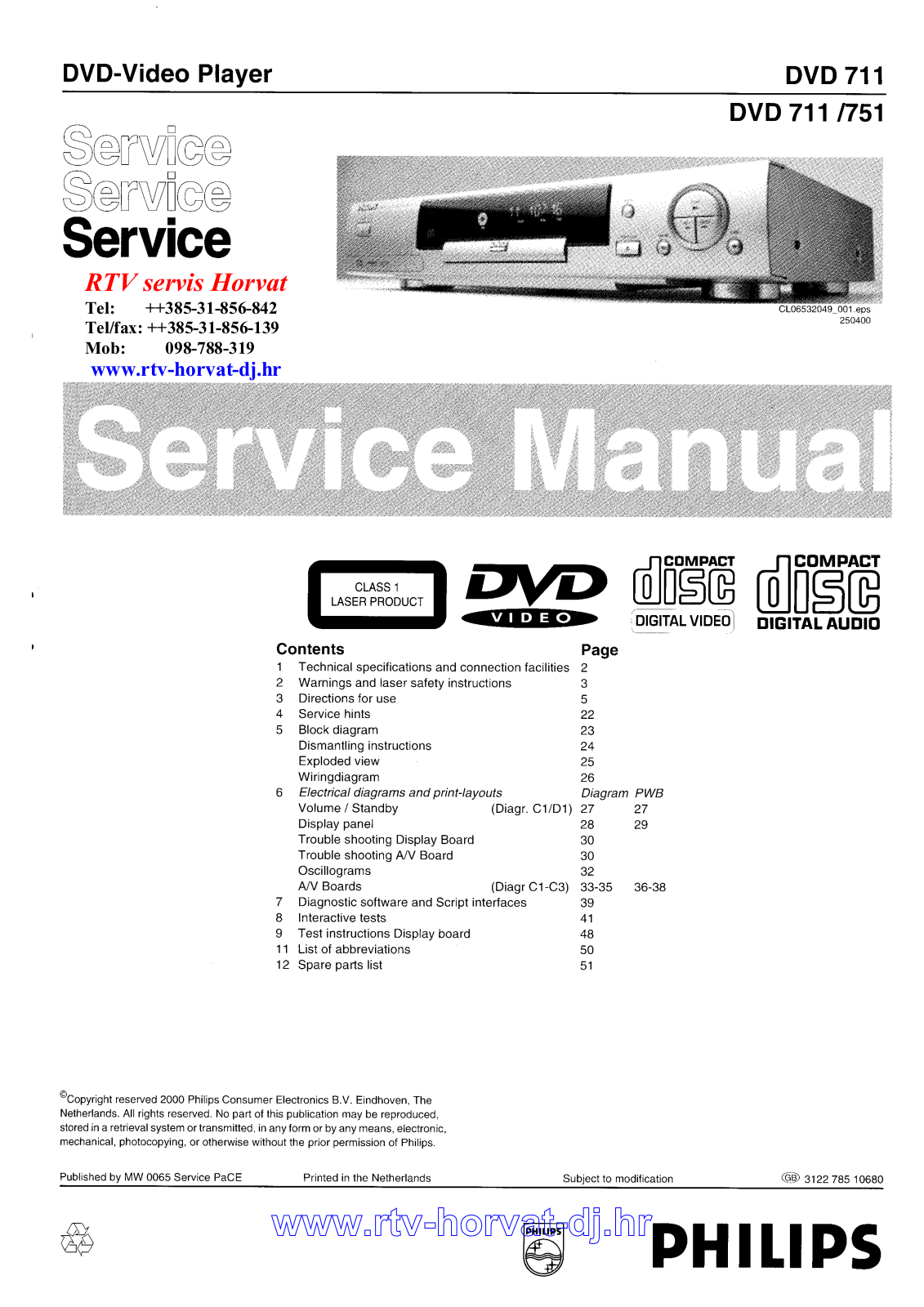 PHILIPS DVD711-751 Service Manual