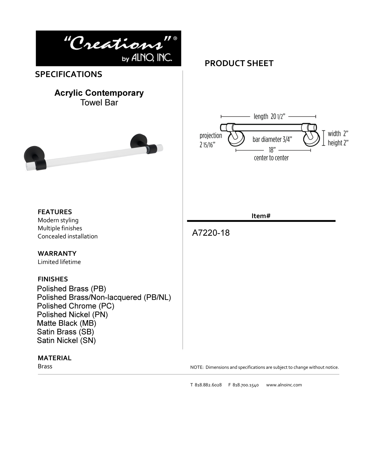 Alno Inc QAL10245 Specifications - ManualMachine.com