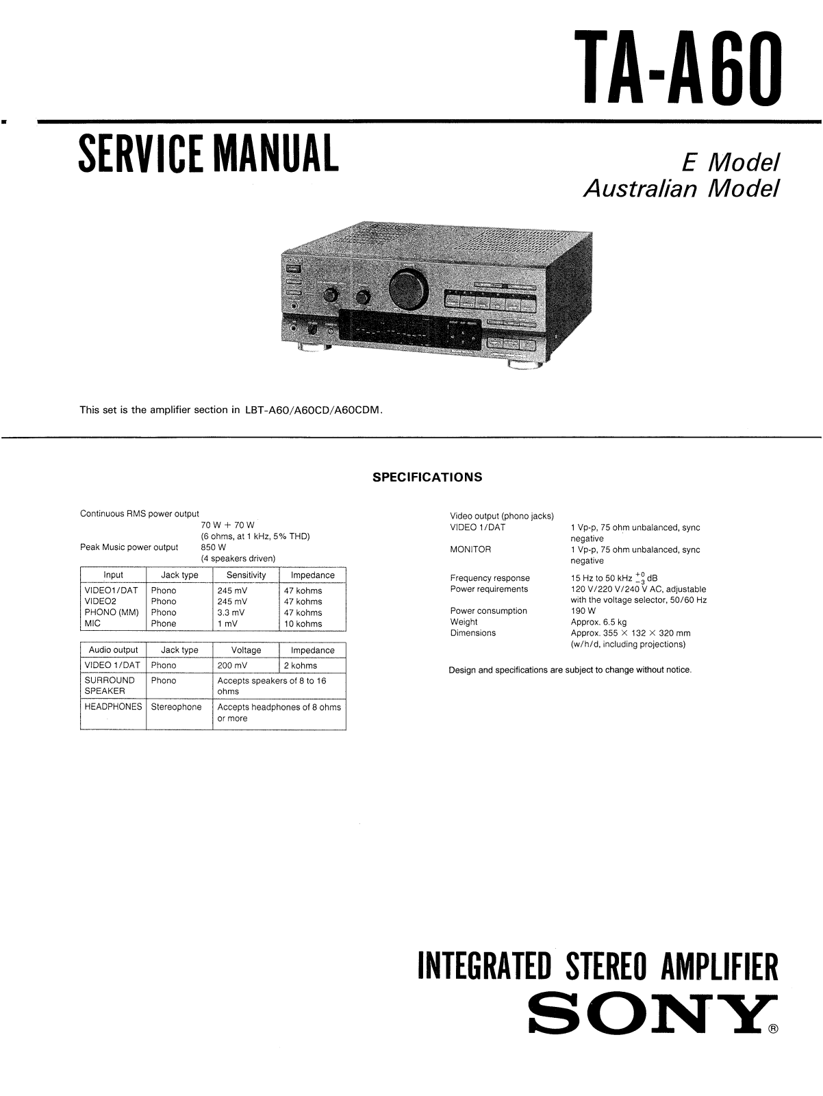 Sony TAA-60 Service manual