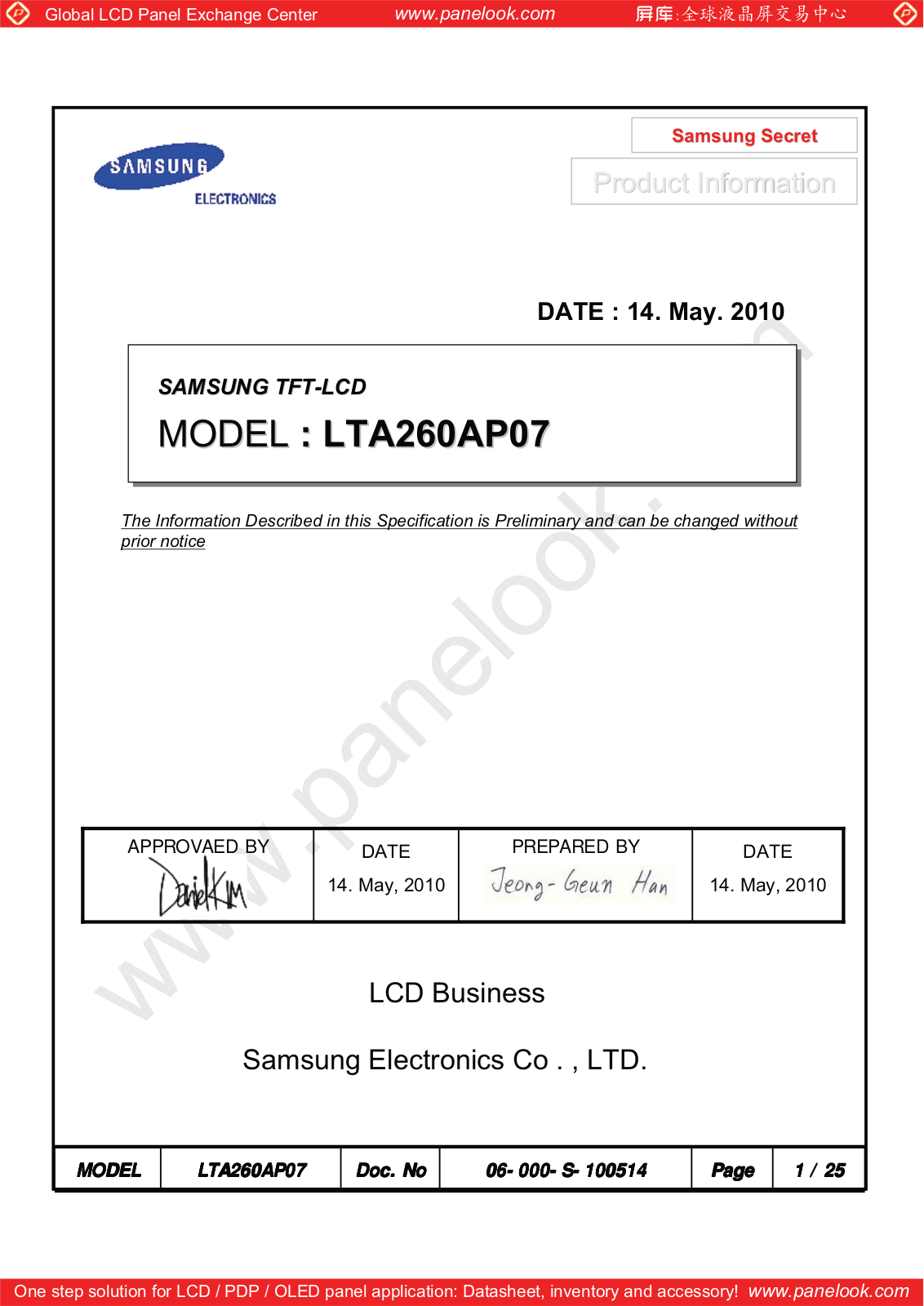 SAMSUNG LTA260AP07 Specification